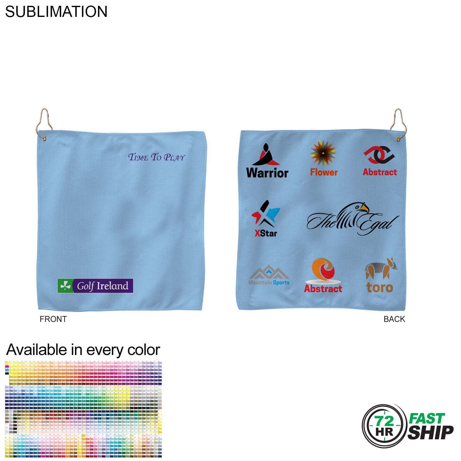 72 Hr Fast Ship - Colored Microfiber Dri-Lite Terry Golf Towel, 15x15, Nofold Grommet & Hook 8