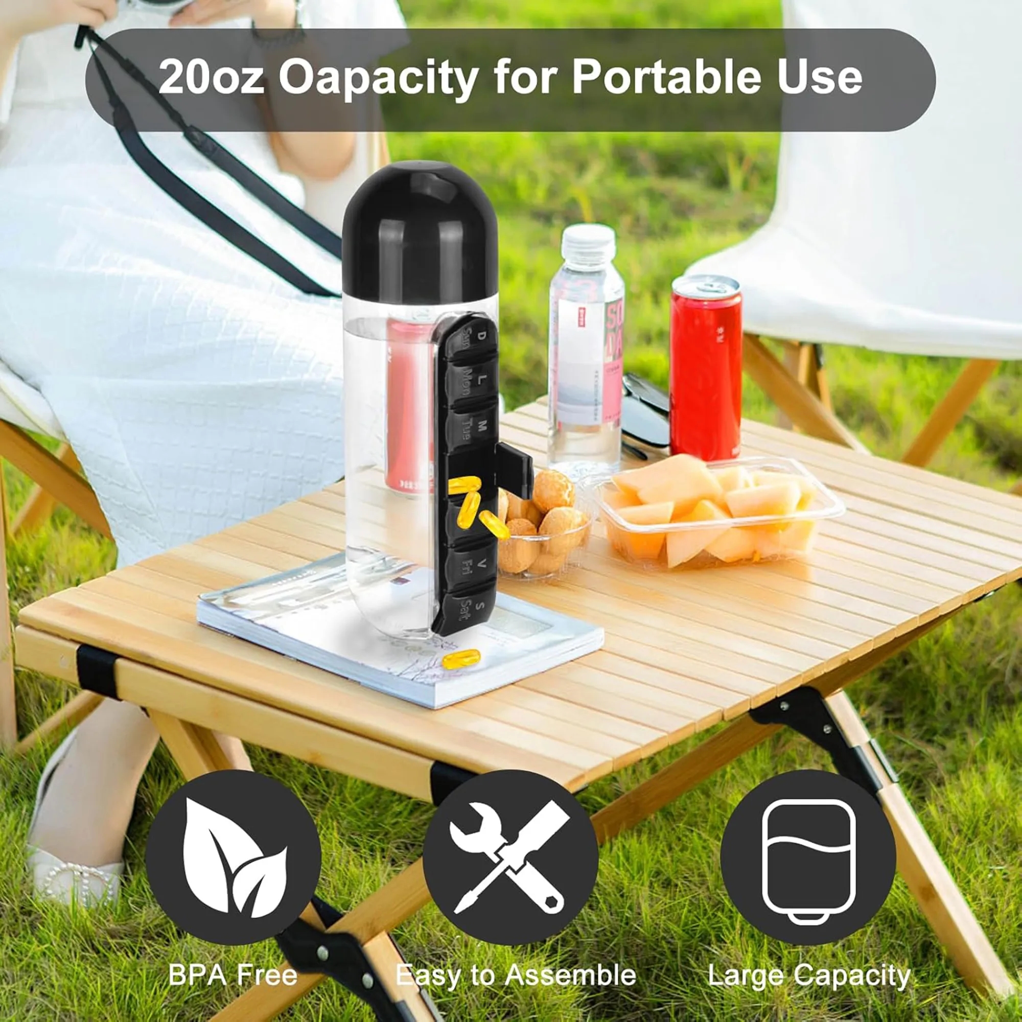 2 in 1 Water Bottle with 7 Day Pill Organizer 5