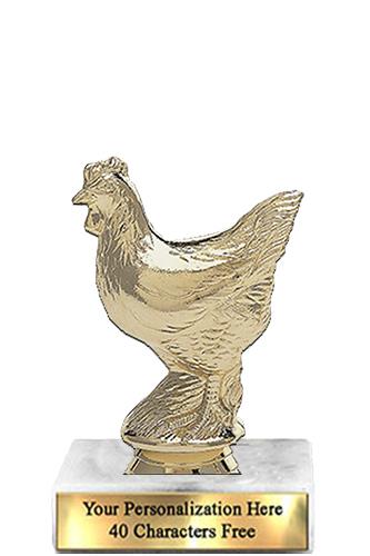 Trophy: 7", 2x3 white marble base, Chicken Gold Un 1