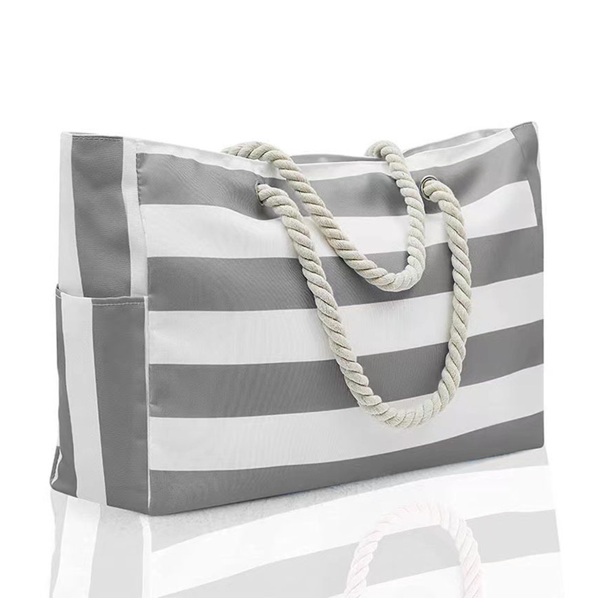 MOQ20 Striped Canvas Beach Tote With Rope Handle 7