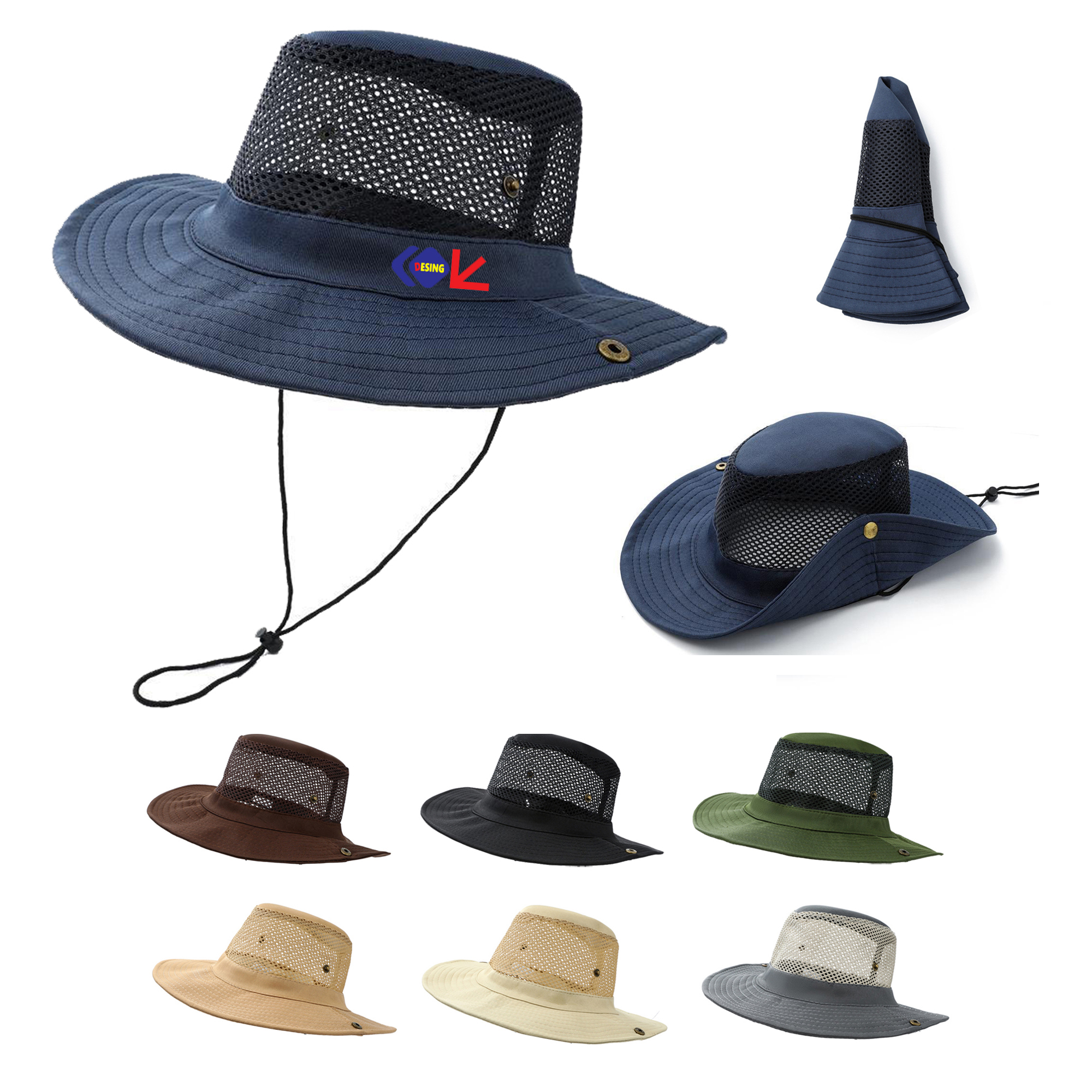 Foldable Bucket Hat with Mesh Top and Wide Brim 2