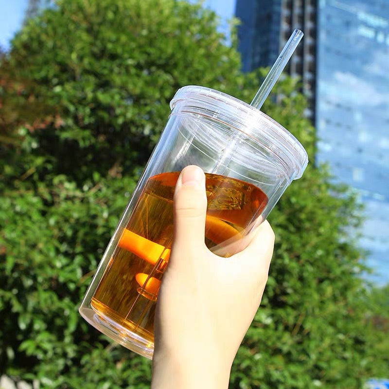 Custom 16oz Double-wall Plastic Cups with straw 3