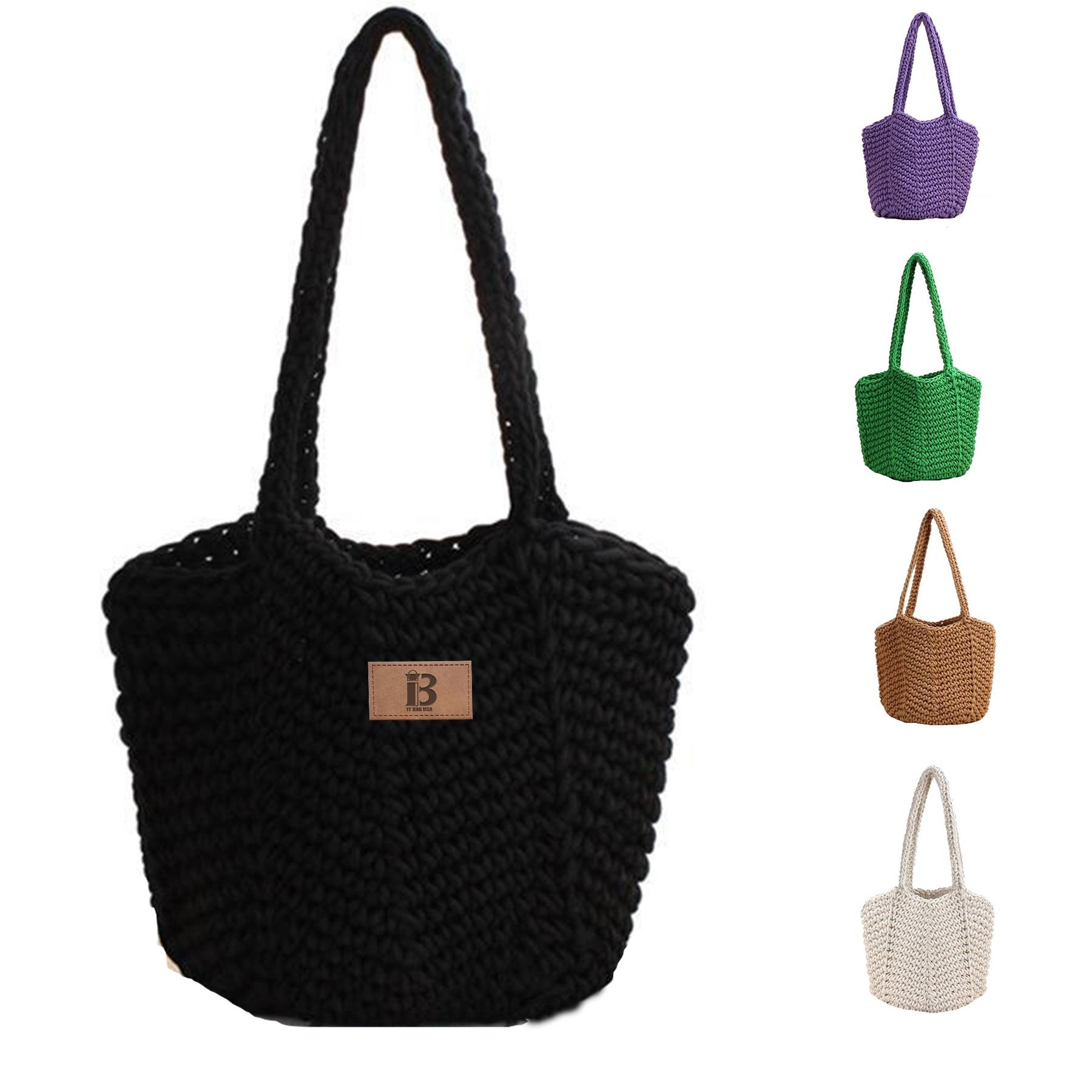 Jute Women Cotton Knitted Tote Mesh Beach Bag, custom tote bag with logo imprint 7