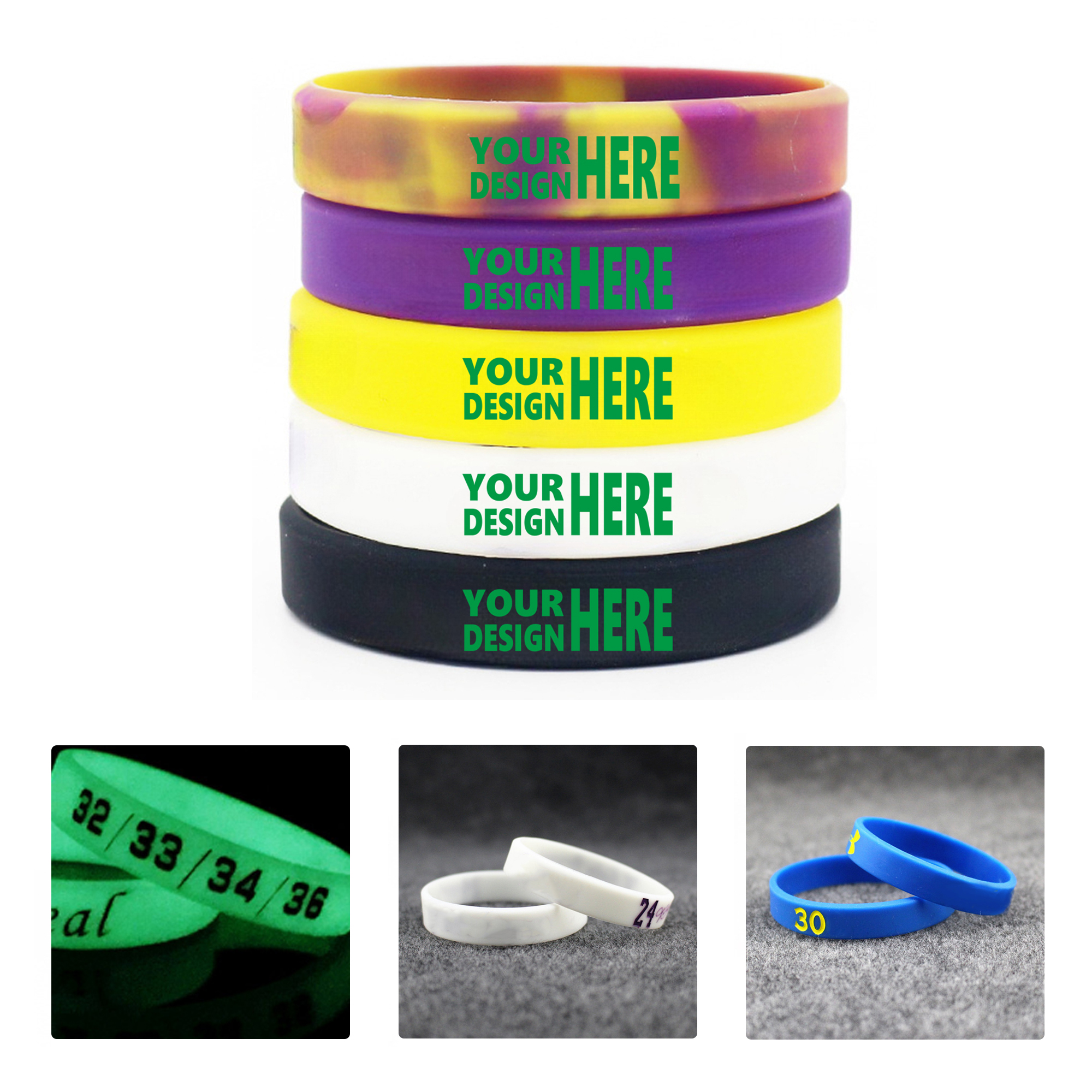 MOQ50 Glow In The Dark Silicone Debossed Wristband Custom Logo 1