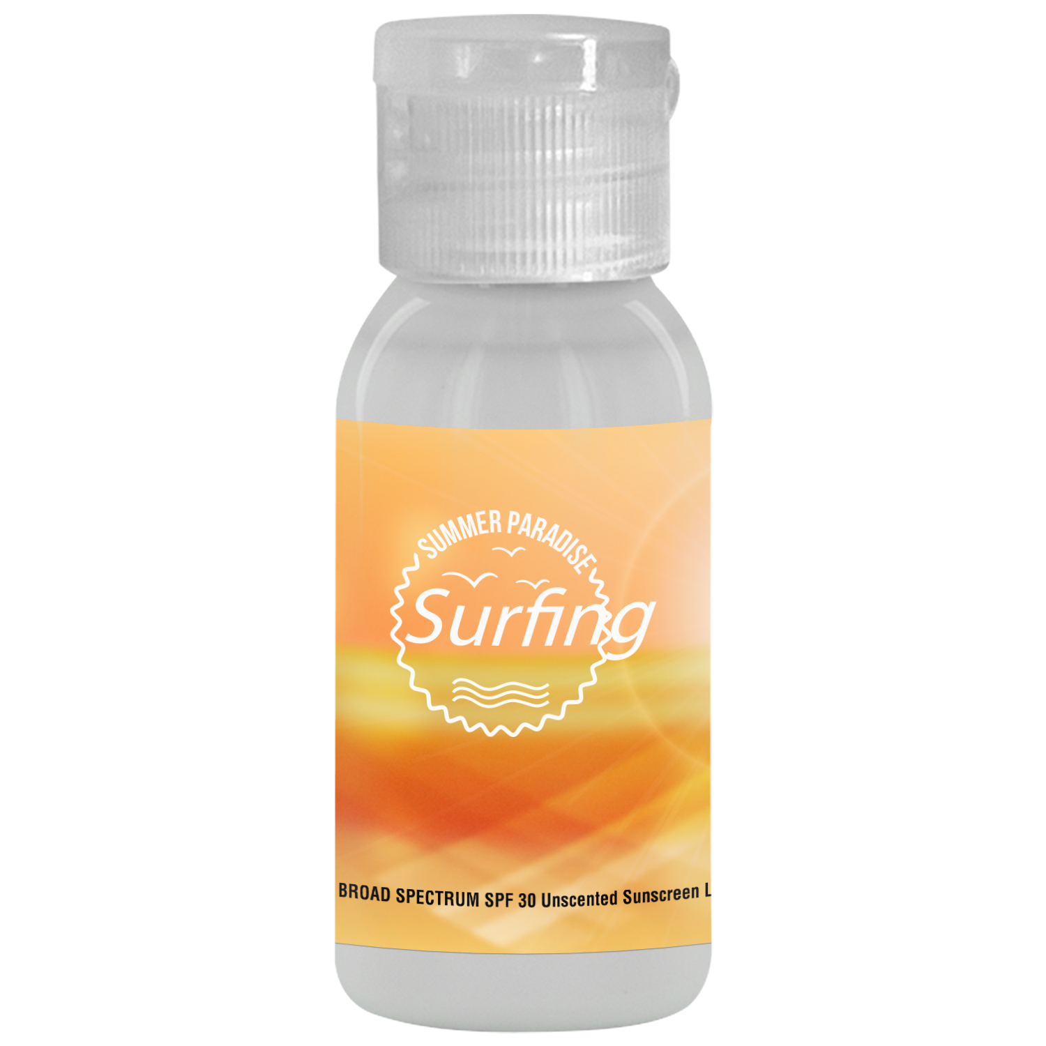 1oz. Sunscreen in a transparent round bottle. 1