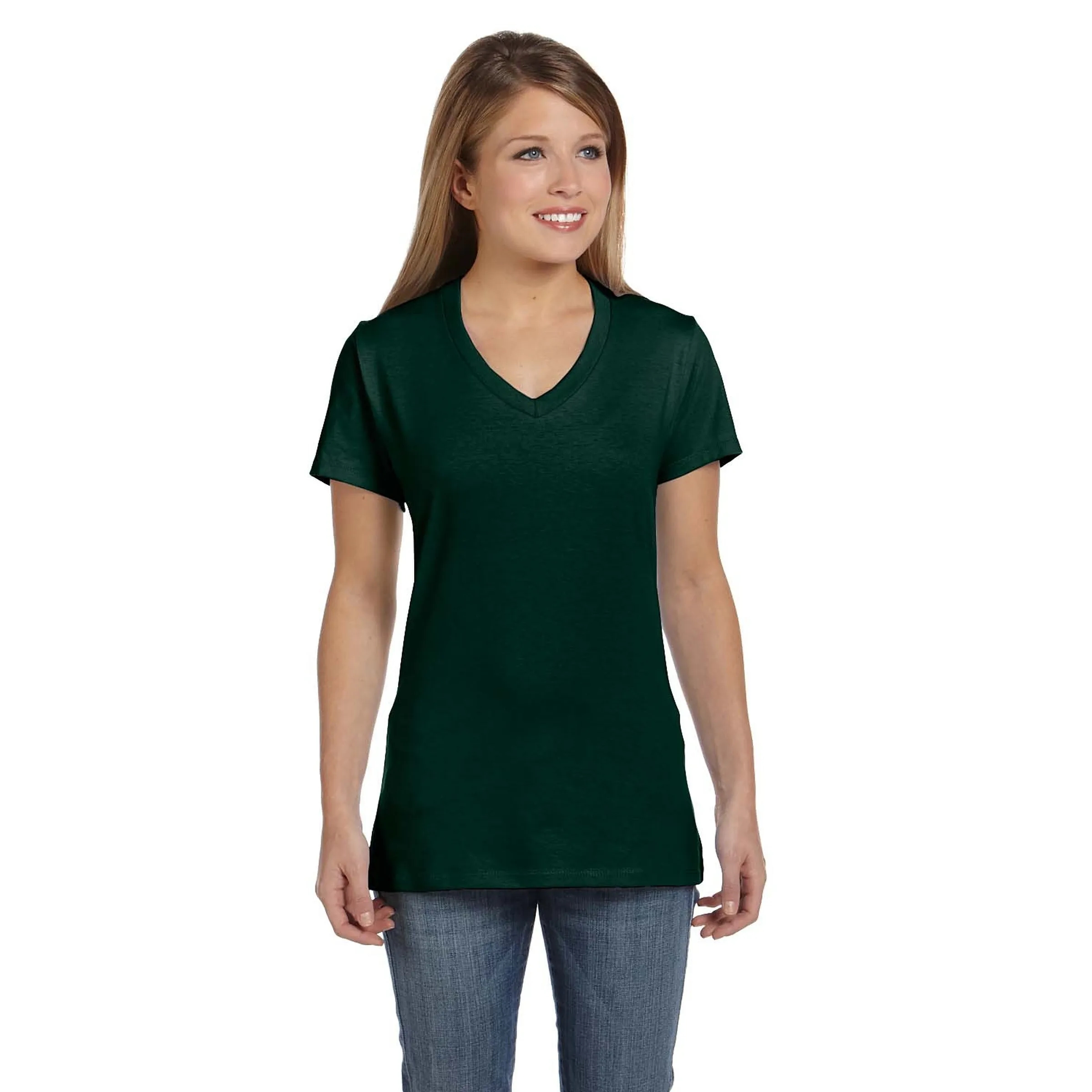 Hanes Ladies 4.5 oz.. 100% Ringspun Cotton V-Neck T-Shirt 17