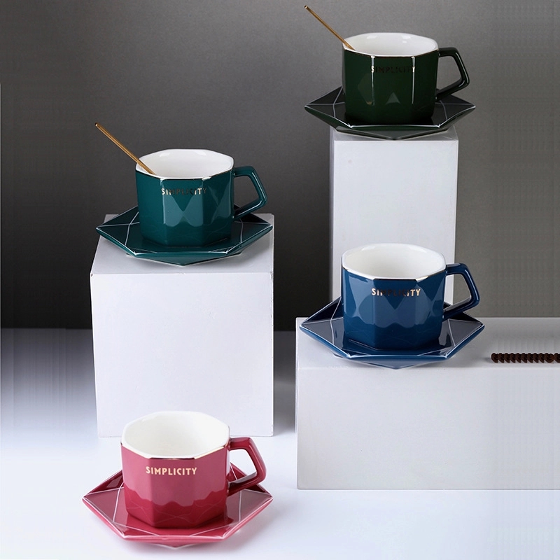 Custom 6 oz Ceramic Coffee Mug Saucer Set 4