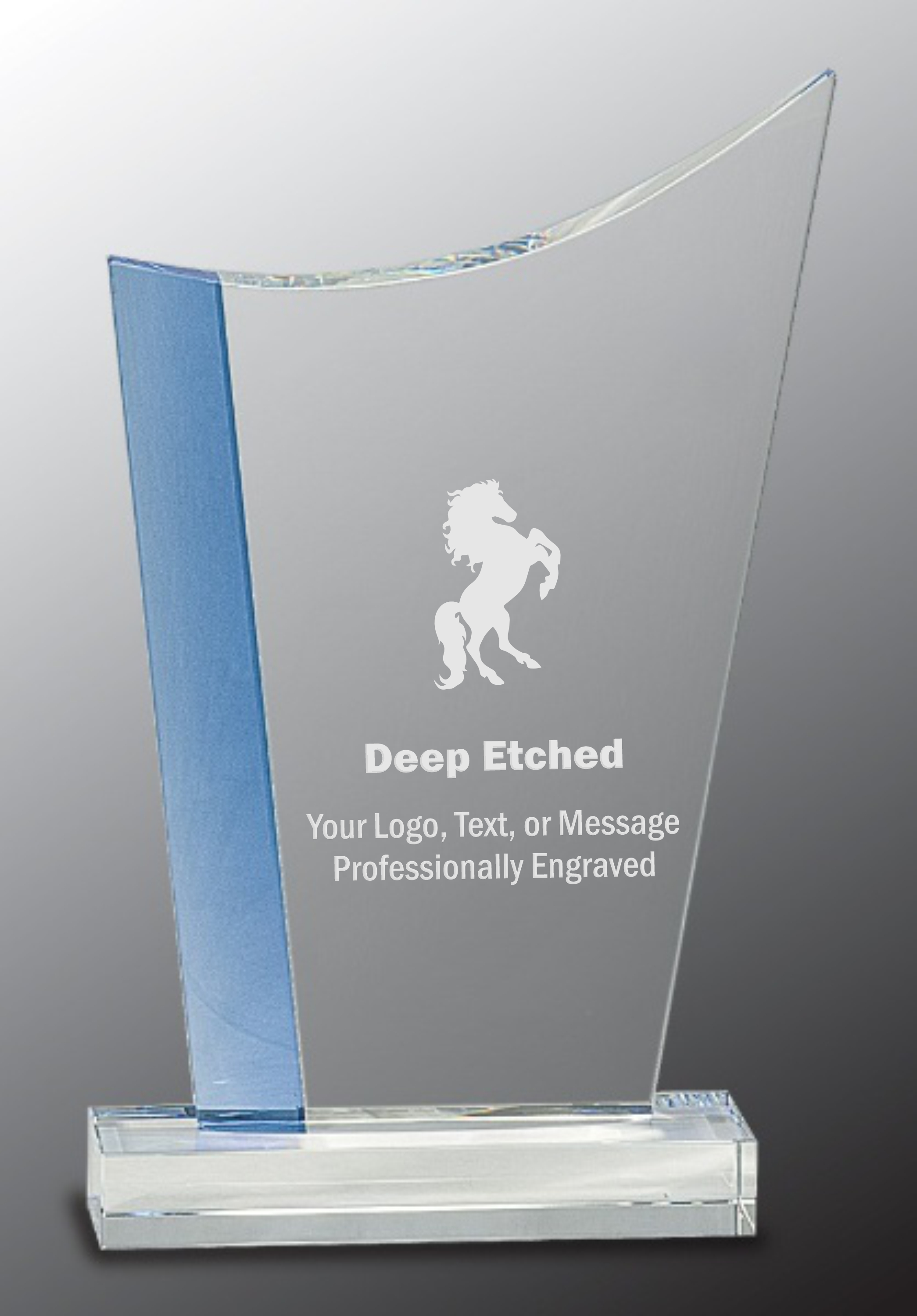 9 1/4" Blue Edge Crystal Crest Award on Clear Base 1