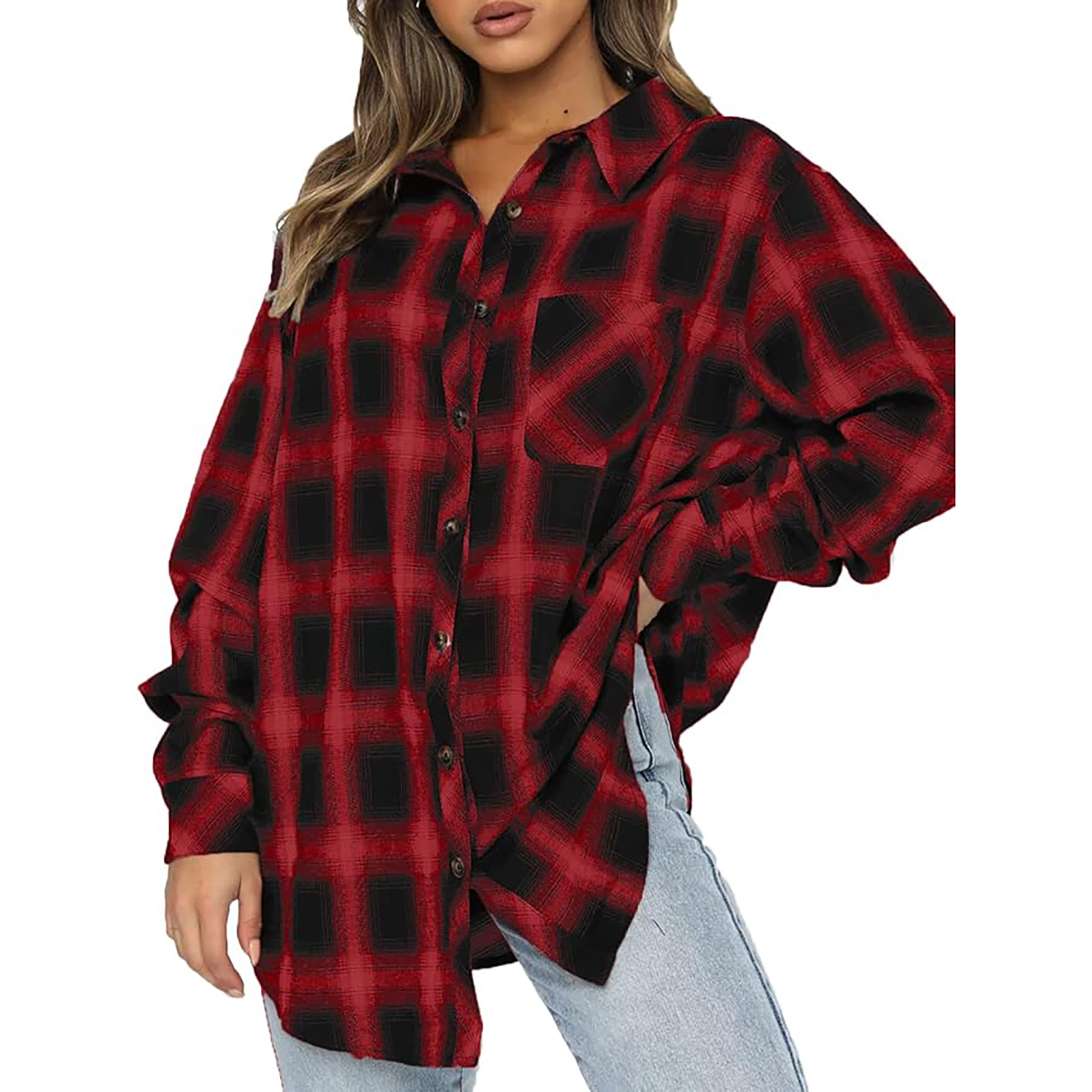 Women's Long Sleeved Plaid Shirt 29