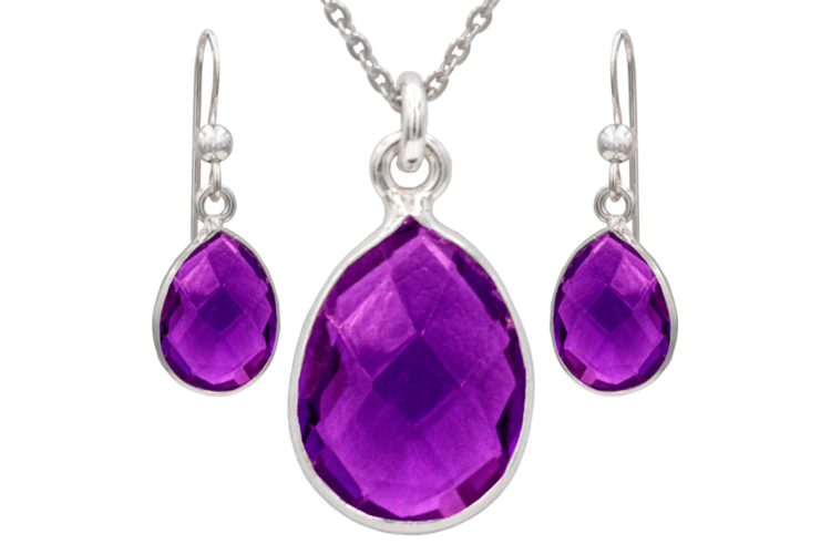 Antwerp Sterling Silver Amethyst Earrings and Necklace Set 1