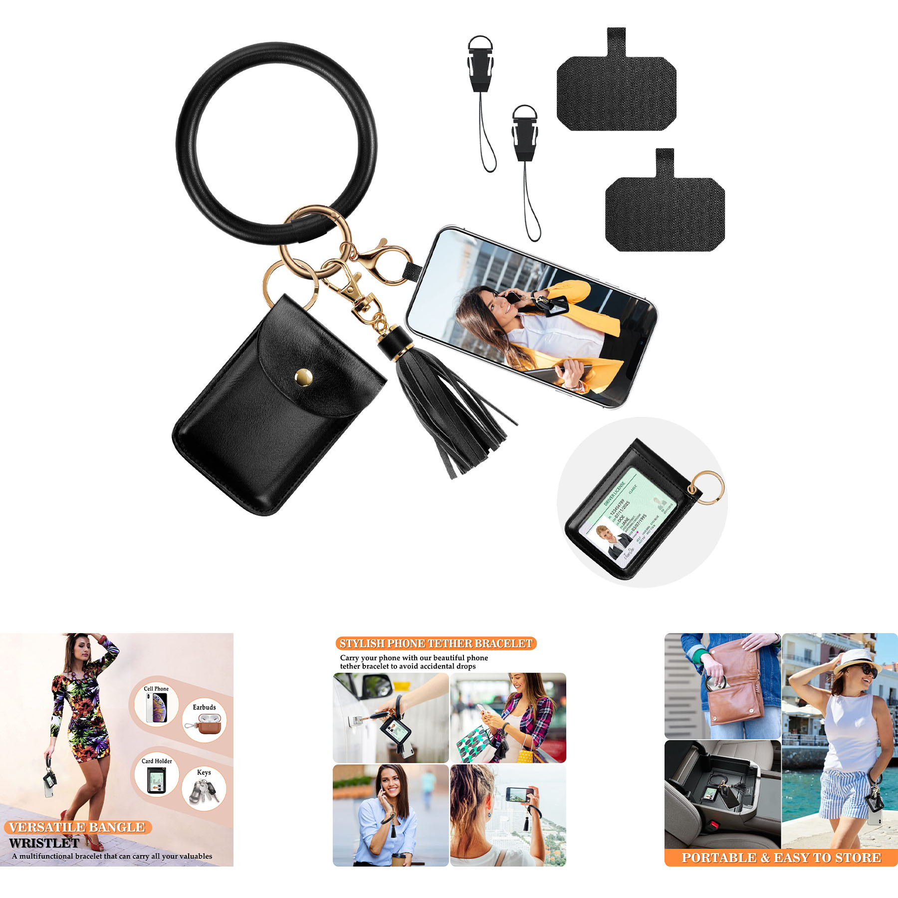 Wallet and Key Chain Includes Lobster Clasp, 2 Phone Tether Tabs and Mini Phone Straps