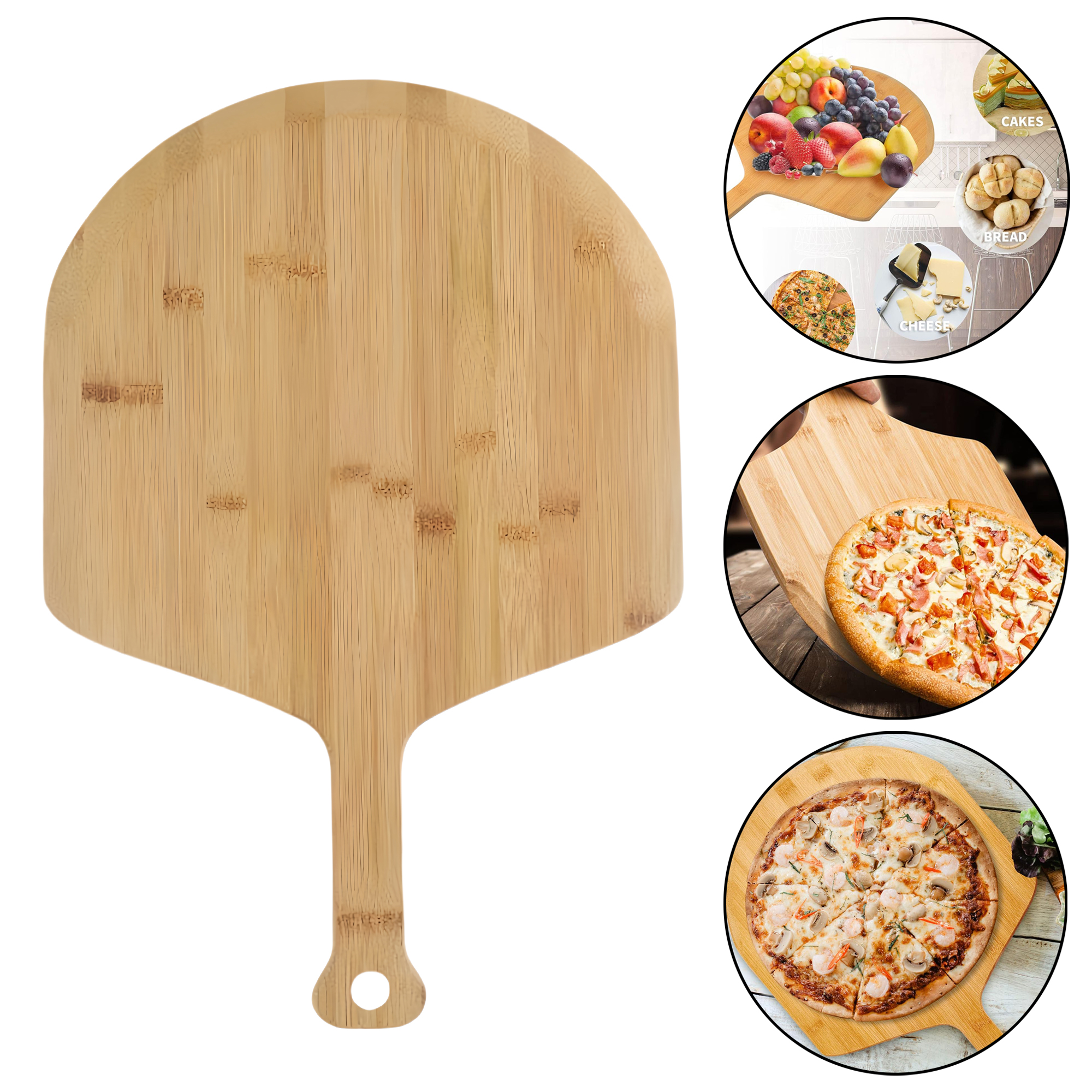 Bamboo Wooden Pizza Peel Board Cheese Serving Tray Bread Plate Easy to Clean 2