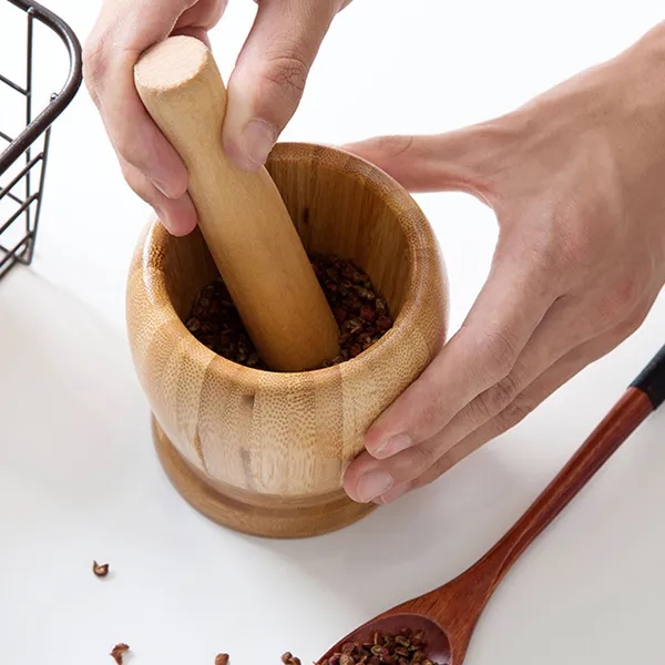 Bamboo Mortar and Pestle Set 3