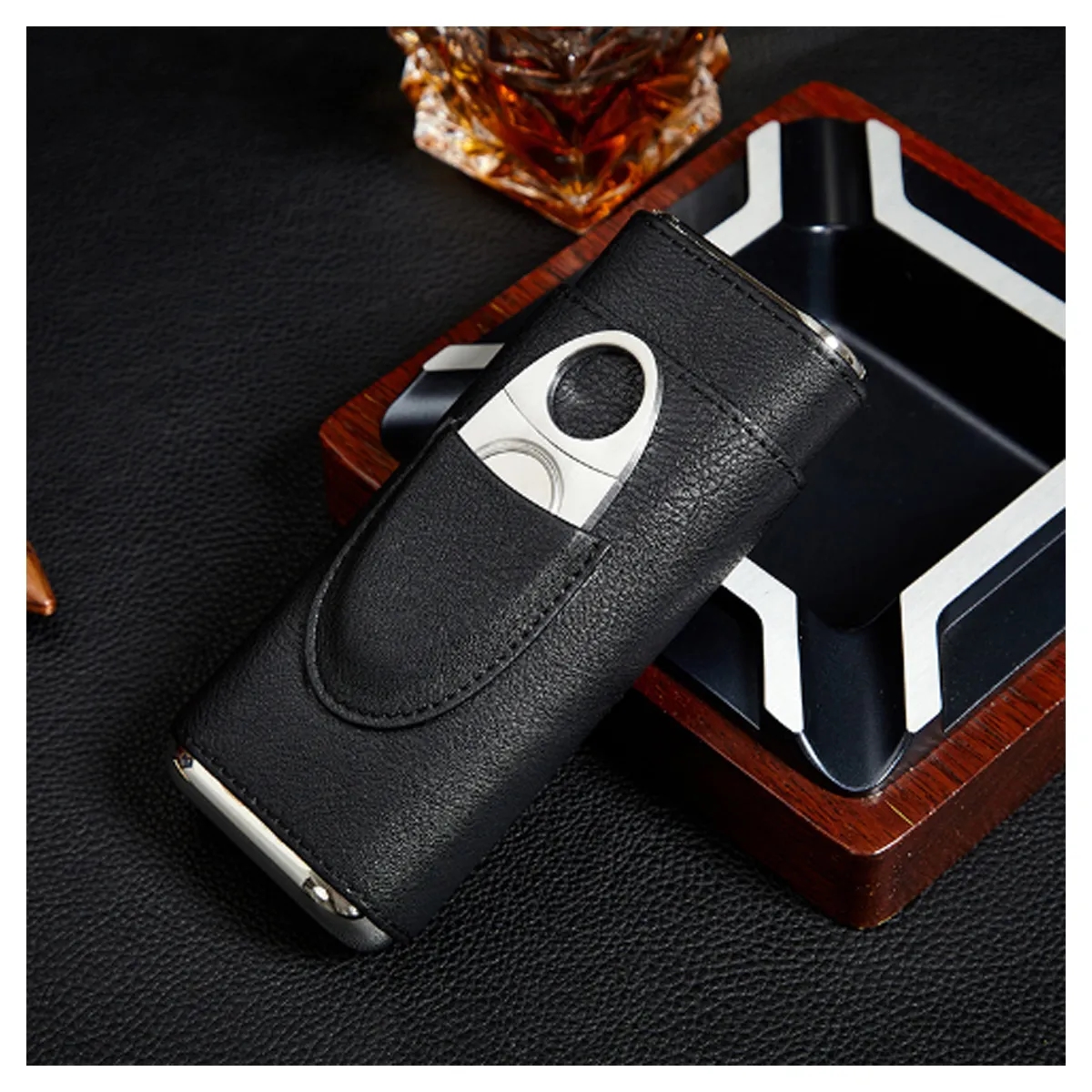 Leather Cigar Travel Box Set Gift W/ Cutter For Men 5