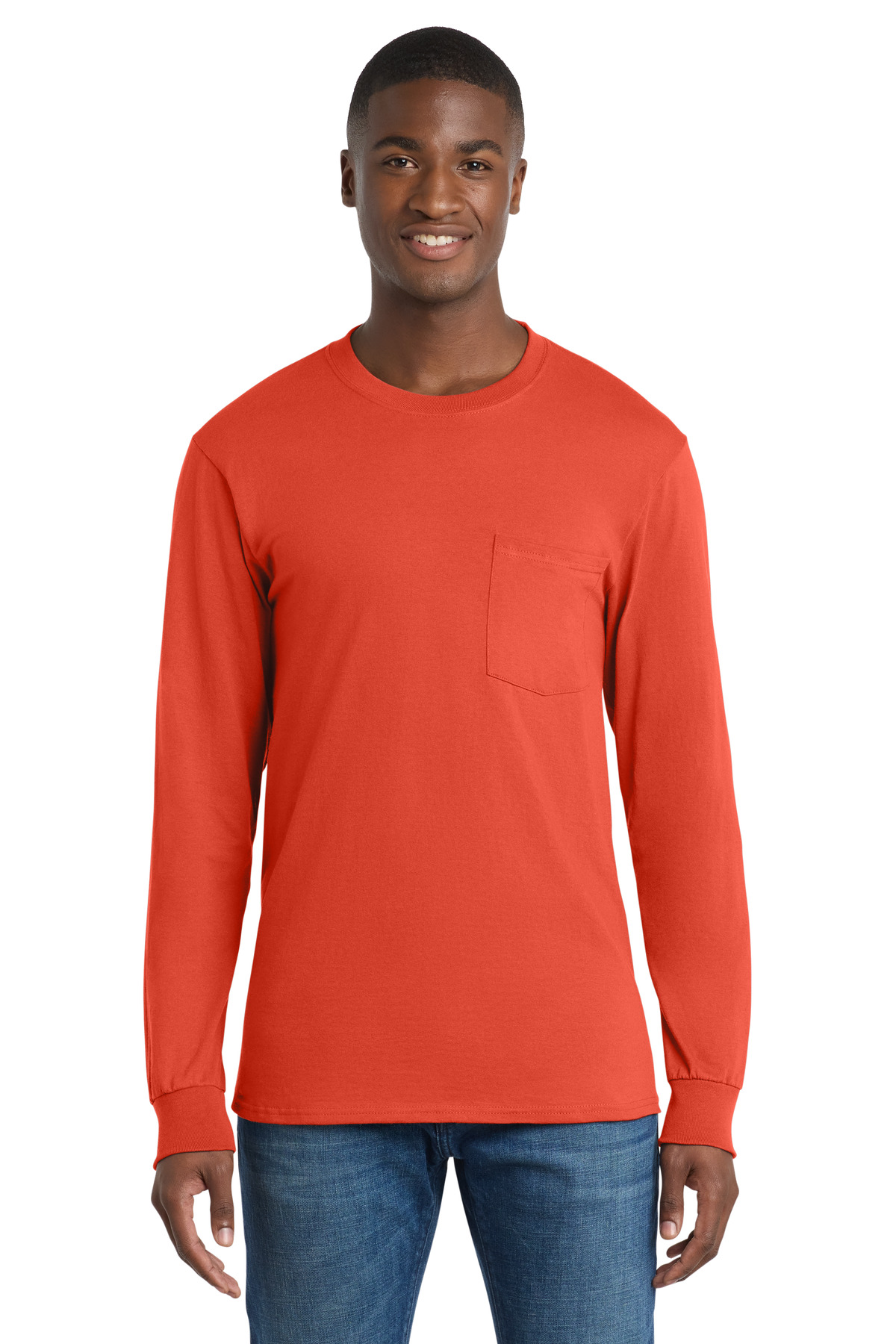 Port & Co Long Sleeve Essential Pocket Tee. PC61LSP 12