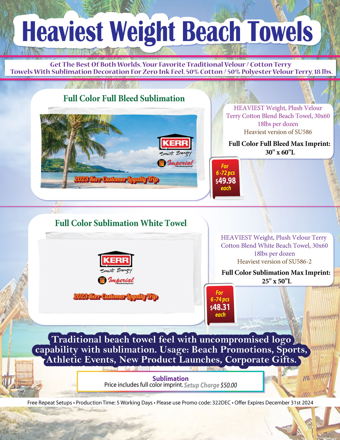Heaviest weight, Plush Velour Terry Cotton Blend White Beach Towel, 30x60, Full Color Sublimation 2