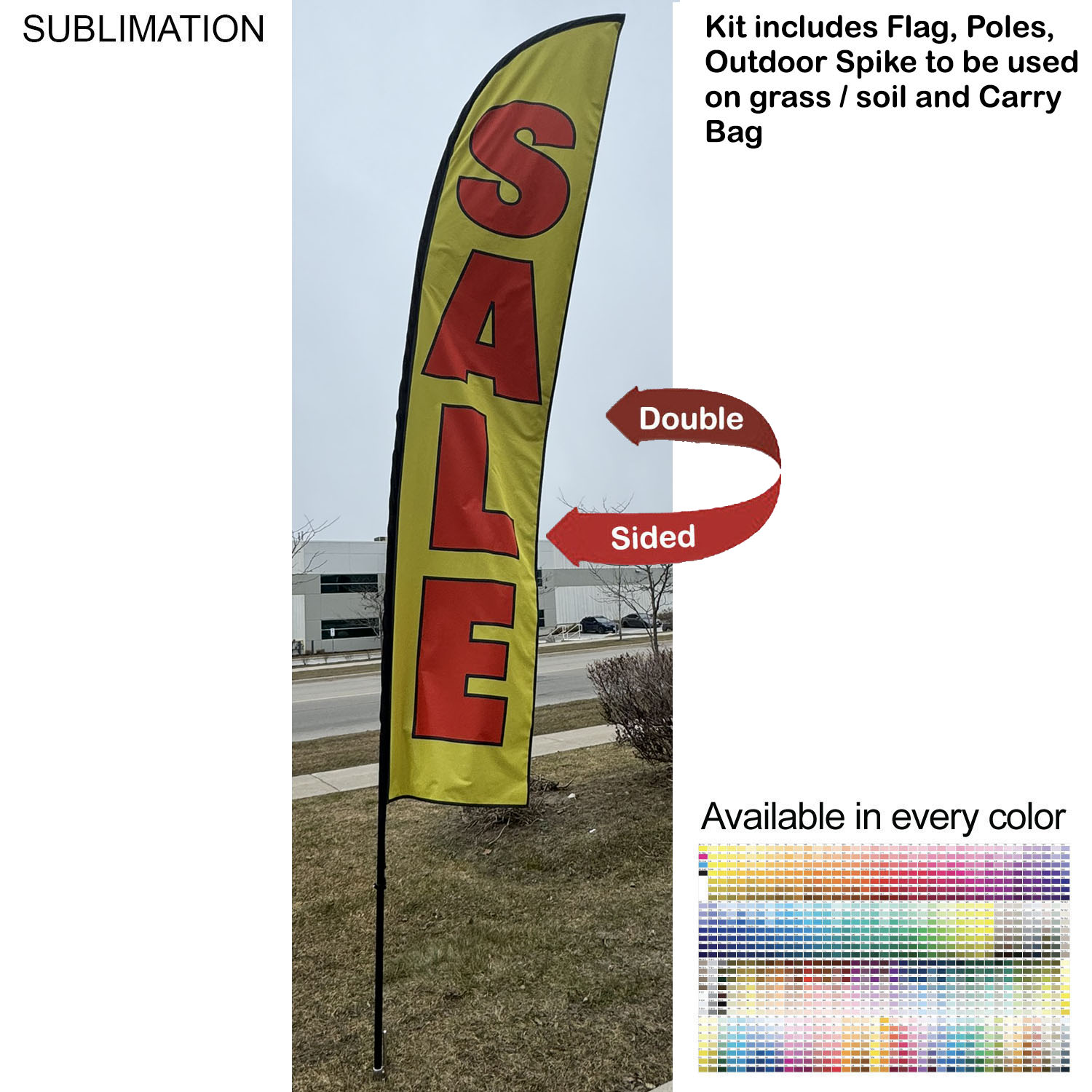 15' Large Feather Flag Kit, Full Color Graphics Double Sided, Outdoor Spike base and Bag Included 10
