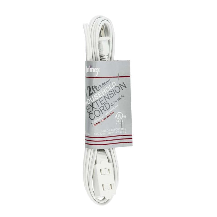 Household Power Extension Cord White - 12'
