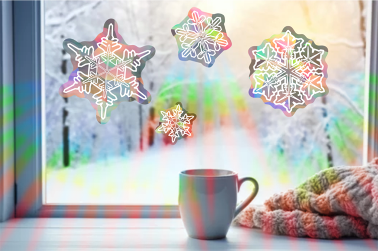 Window Decals - The Snowflake Series Sun Catchers - Holographic Rainbow Window Stickers 2