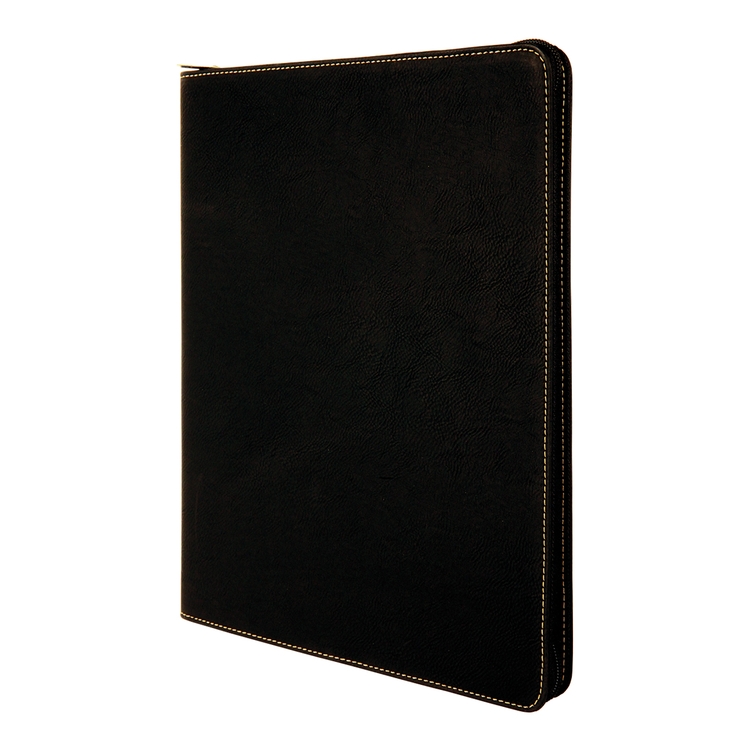 9" x 12" Leatherette Black/Gold Portfolio with Zipper 6