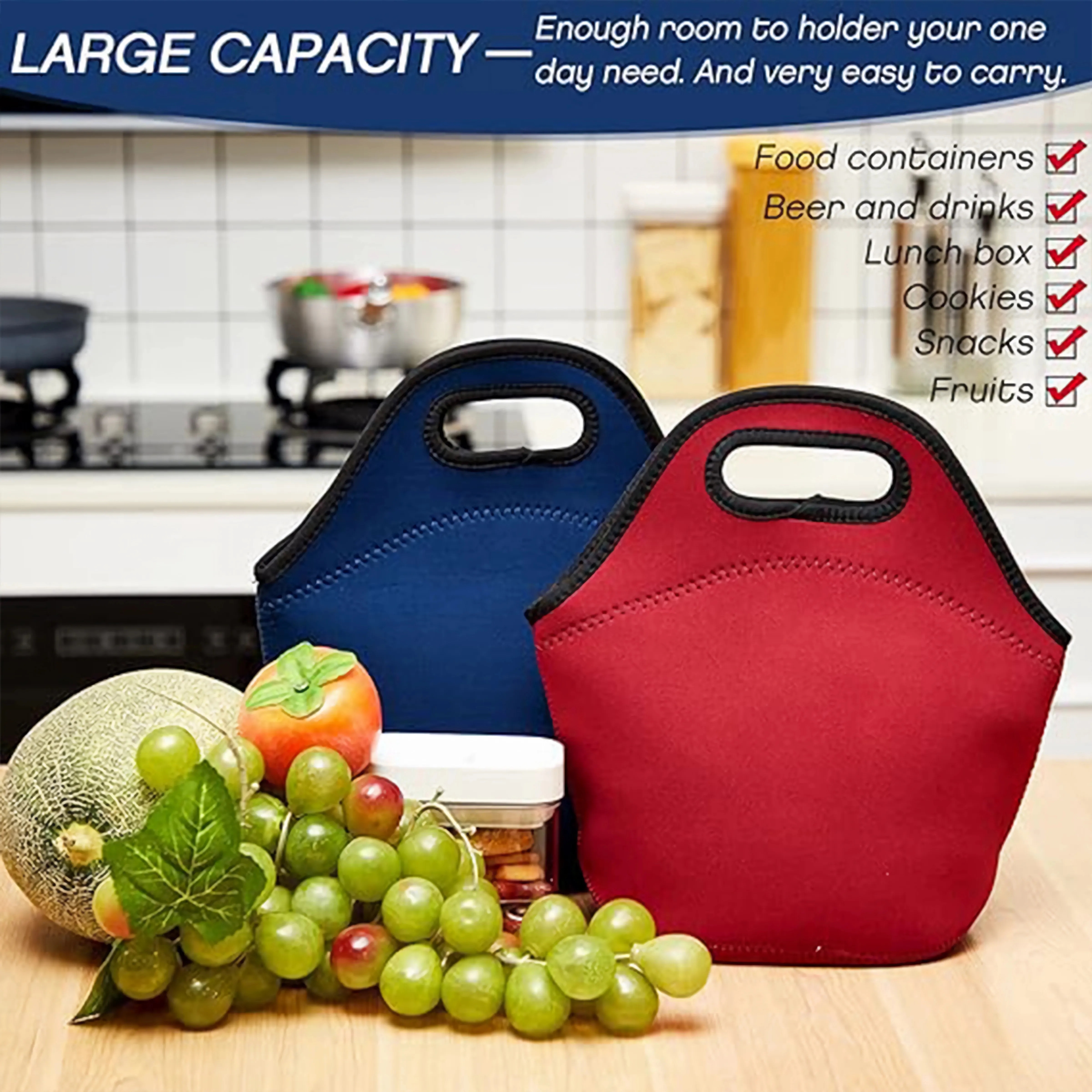 Neoprene Reusable and Foldable Insulated Thermal Lunch Bag 4