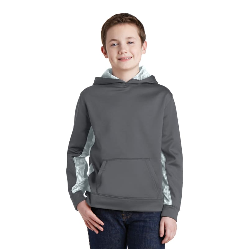 Sport-Tek Youth Sport-Wick CamoHex Fleece Colorblock Hooded Pullover. 17
