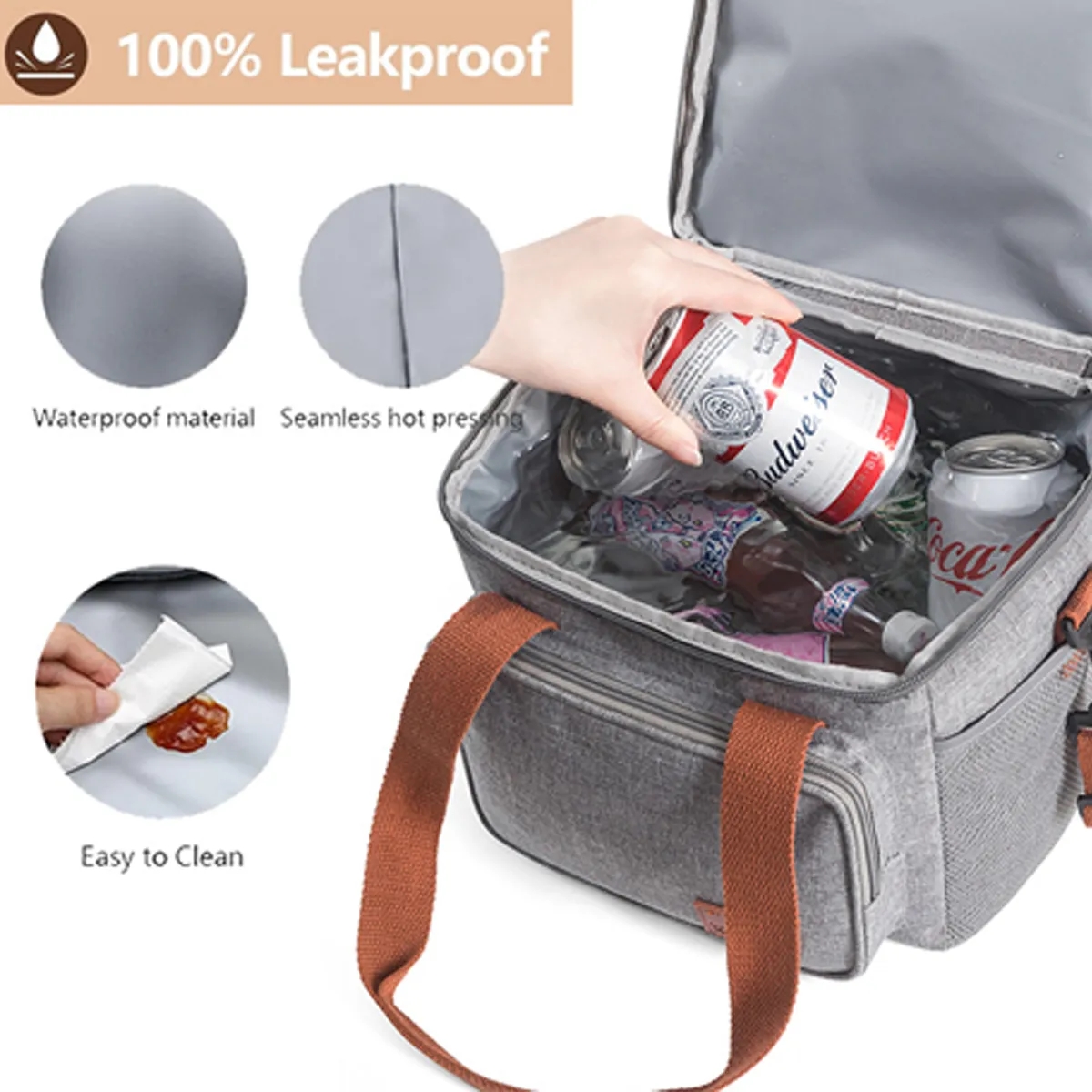 Reusable Leakproof Double Deck Soft Insulated Tote Lunch Bag 6
