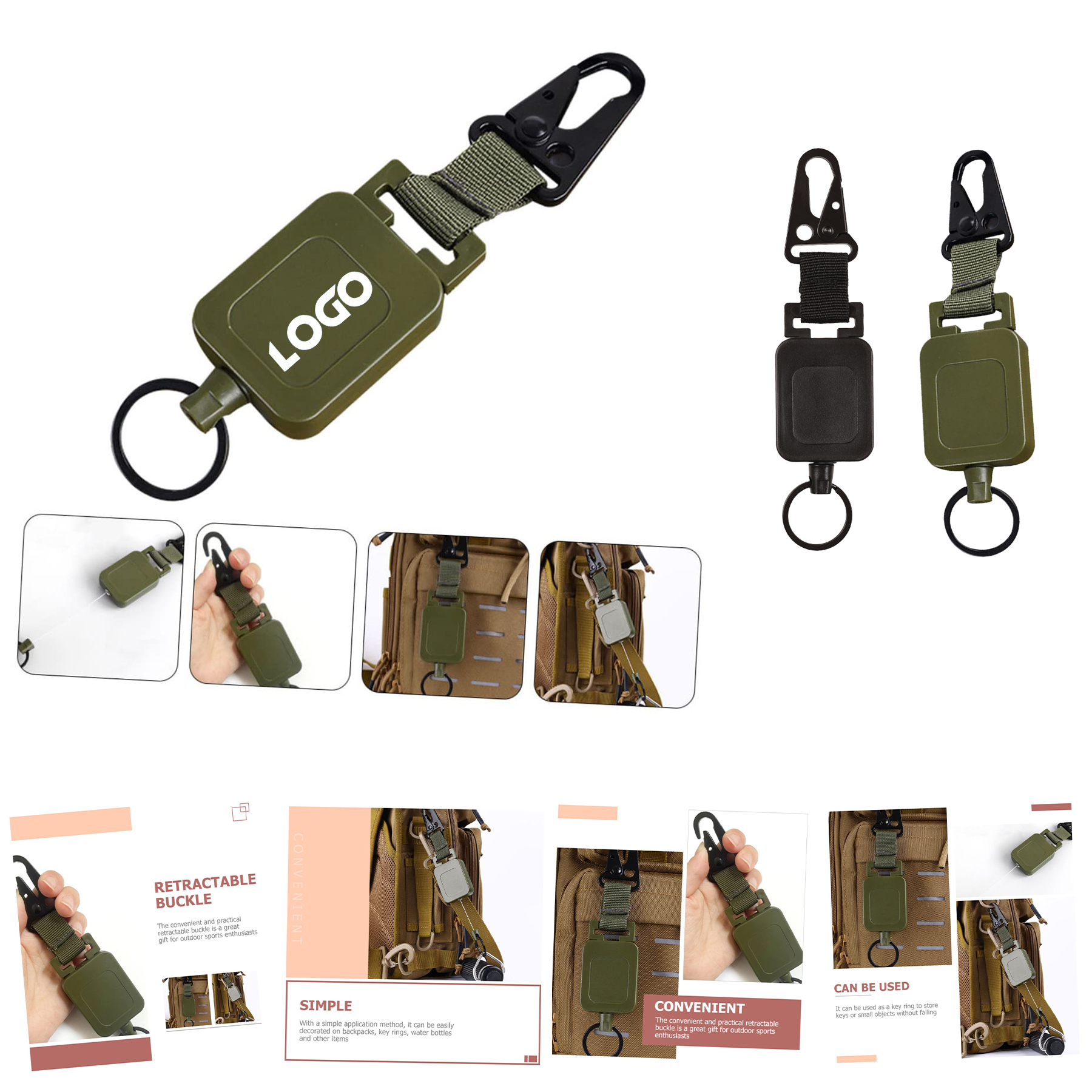 Stretch Strap Outdoor Buckle Retractable Keychain 2
