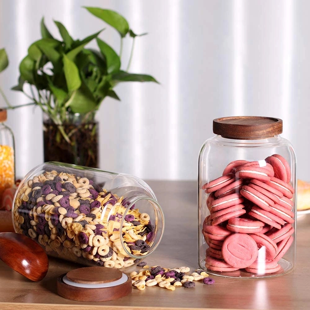 Thicken Glass Storage Jar Food Container With Wooden Lid 3