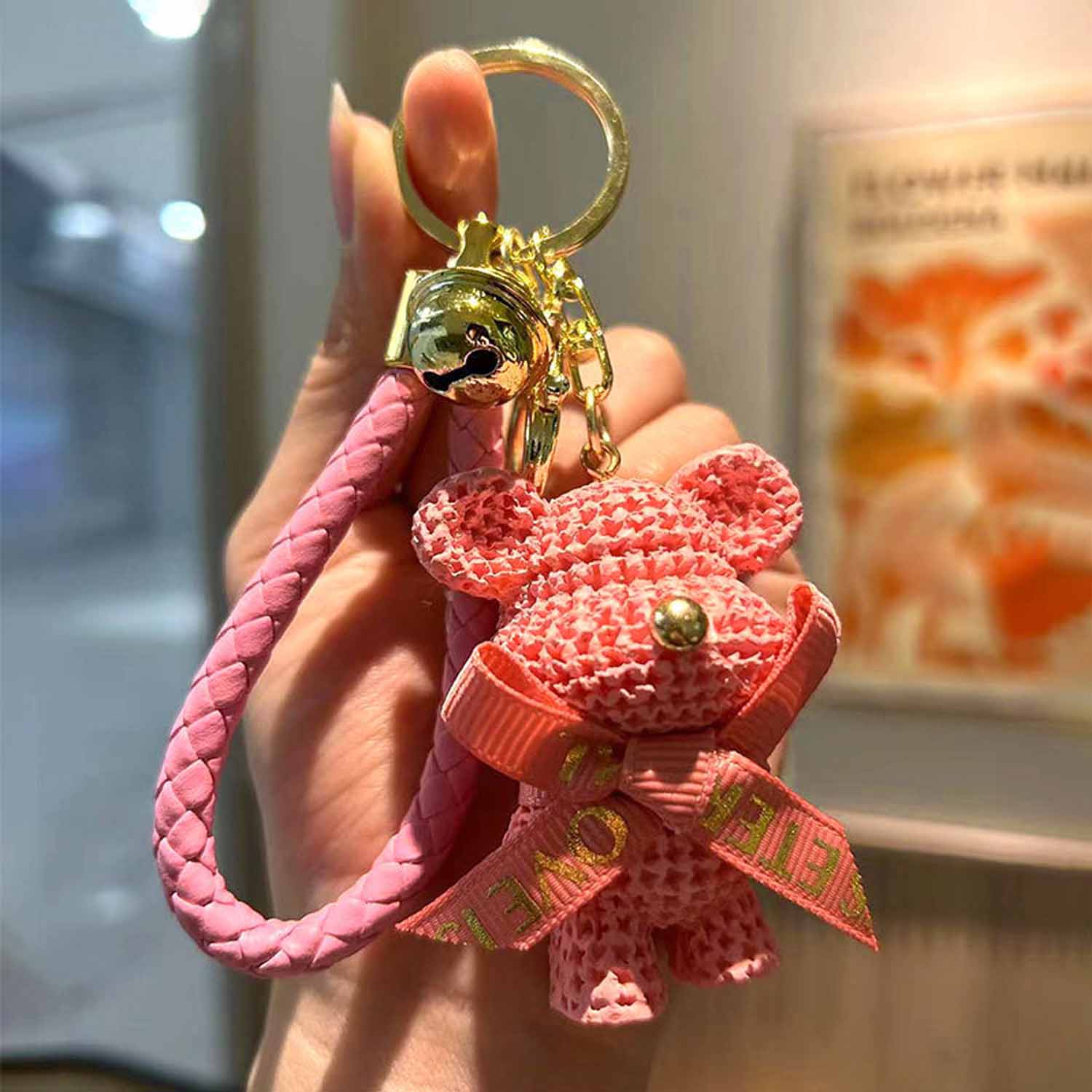 Cartoon resin woolen bear doll car keychain 3