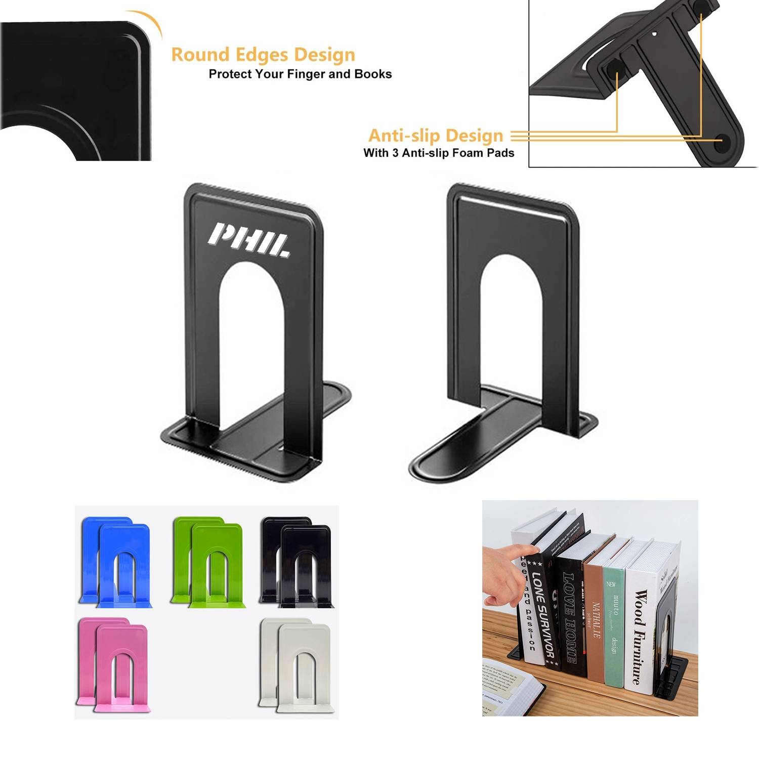 Thick Metal Desktop Bookend for Office School Use 15