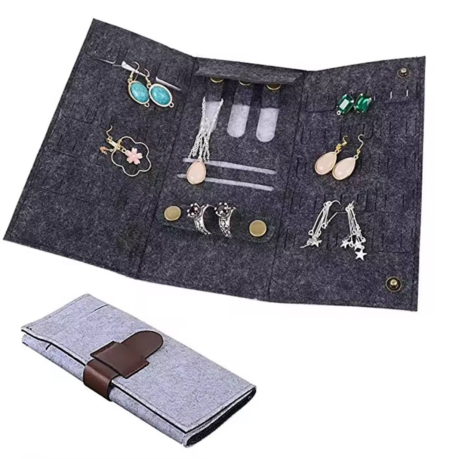 Portable Roll-up Felt Jewelry Roll Storage Bag 10