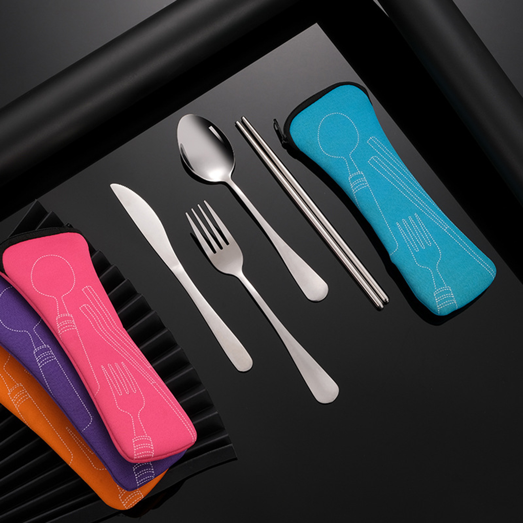 Portable 4Pcs Cutlery Set With Carry Case 3