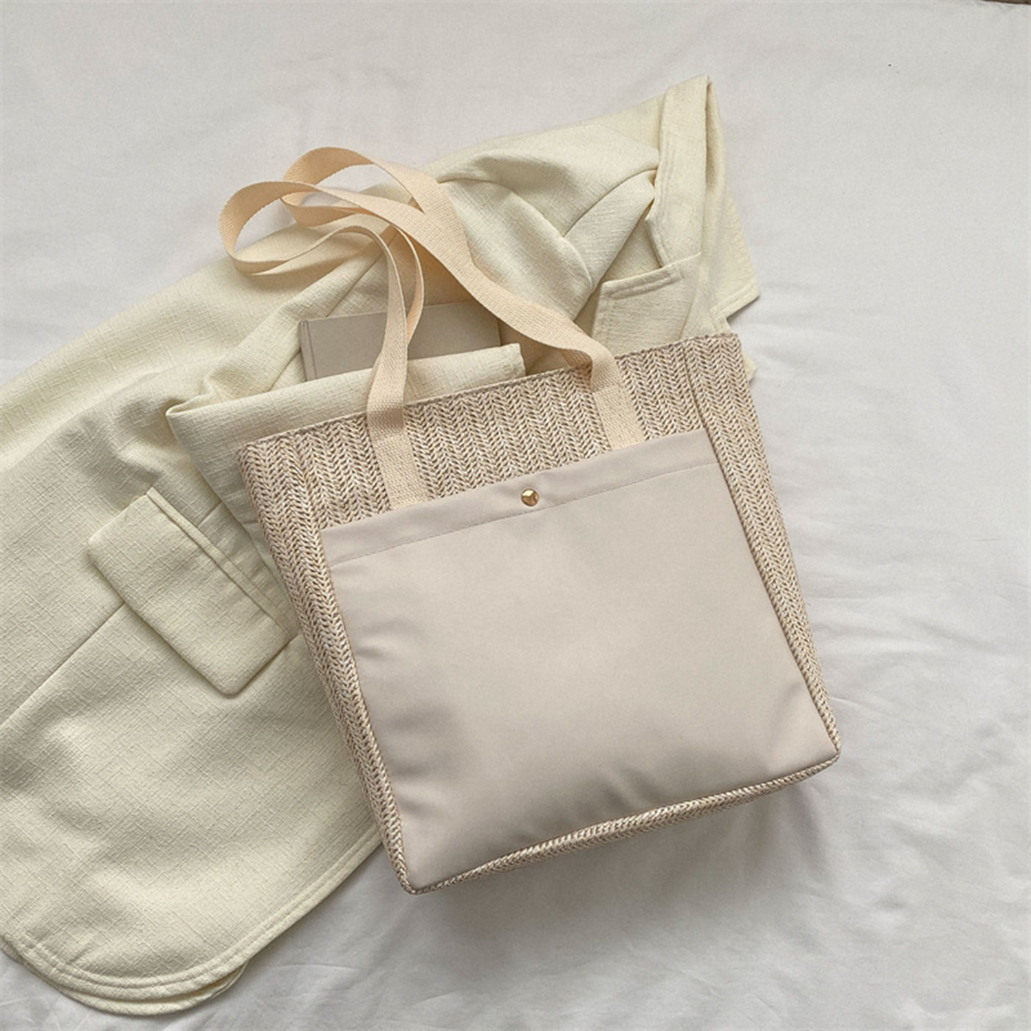 Straw Tote Beach Bag for Women, custom tote bag with logo imprint 2