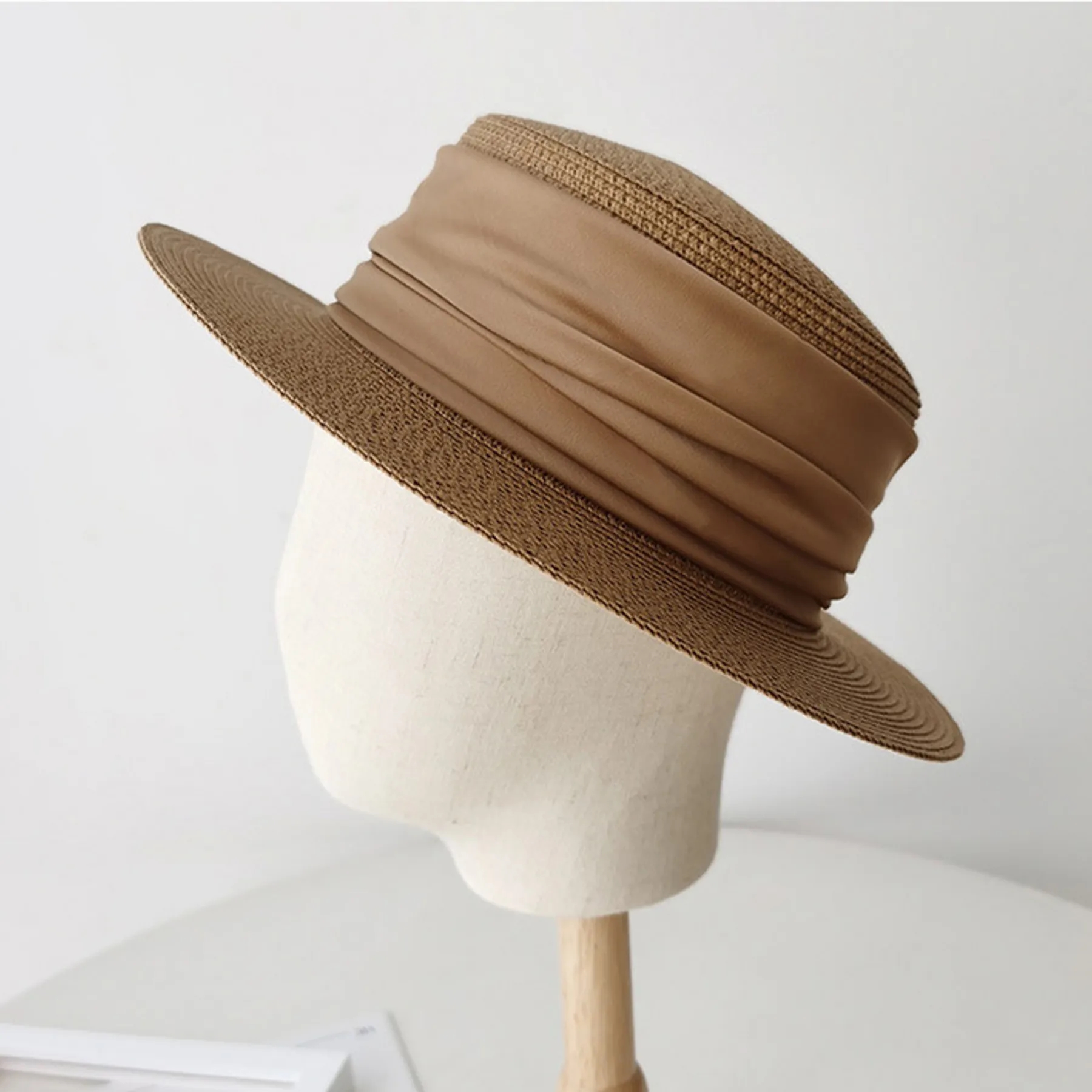 Jute Summer Sun Protection Flat Brim Hat 4