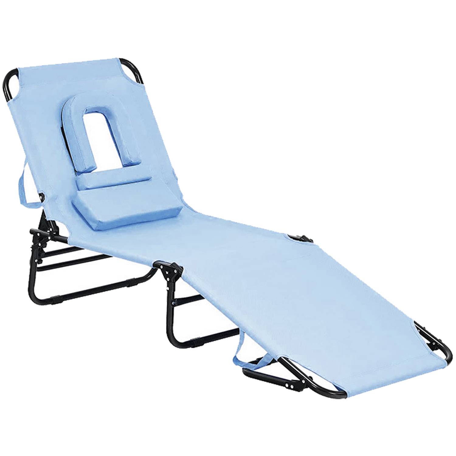 Adjustable Foldable Oxford Beach Lounge Chair w/ Face Hole 5