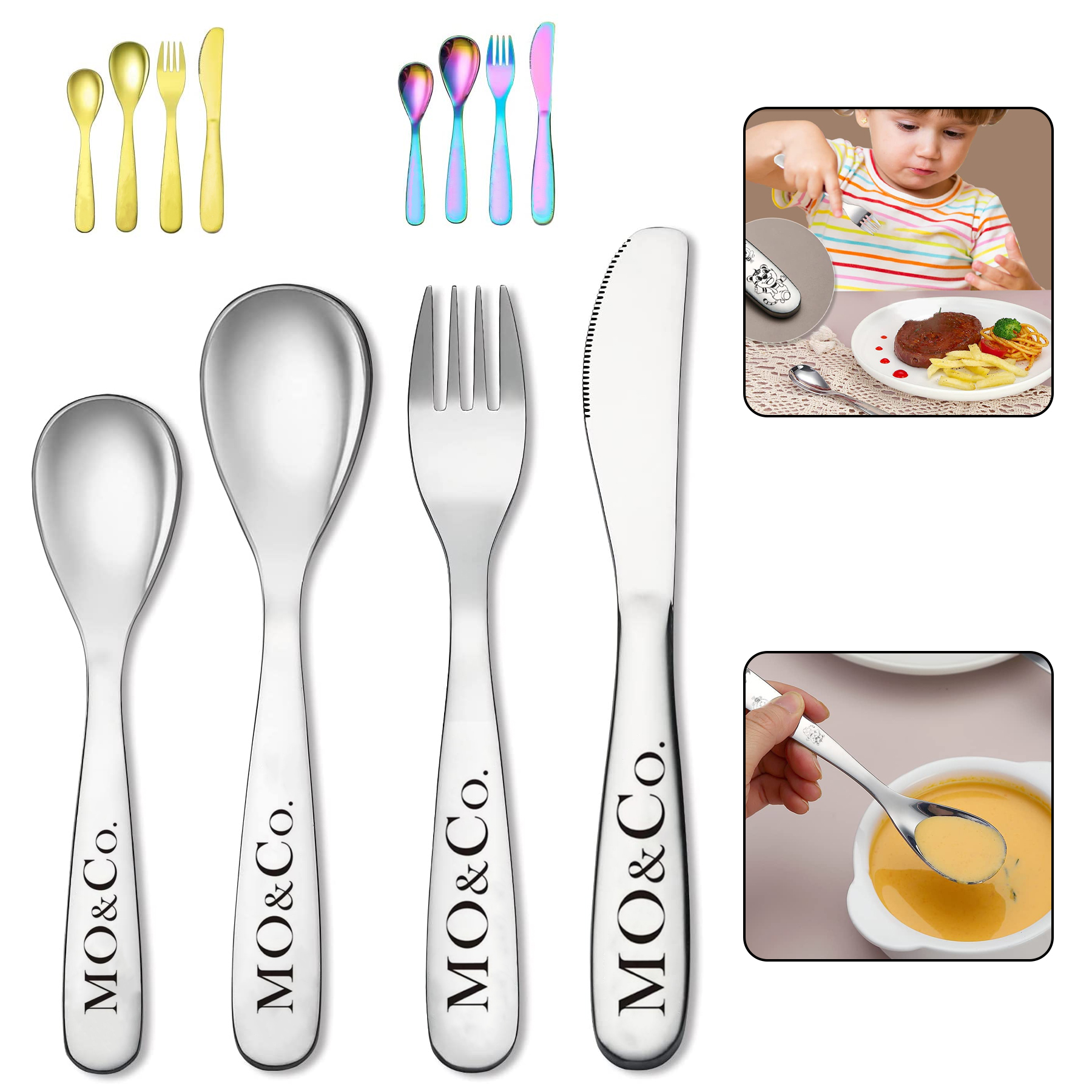 Utensils 4 Pieces Stainless Steel Kids Silverware Set 2