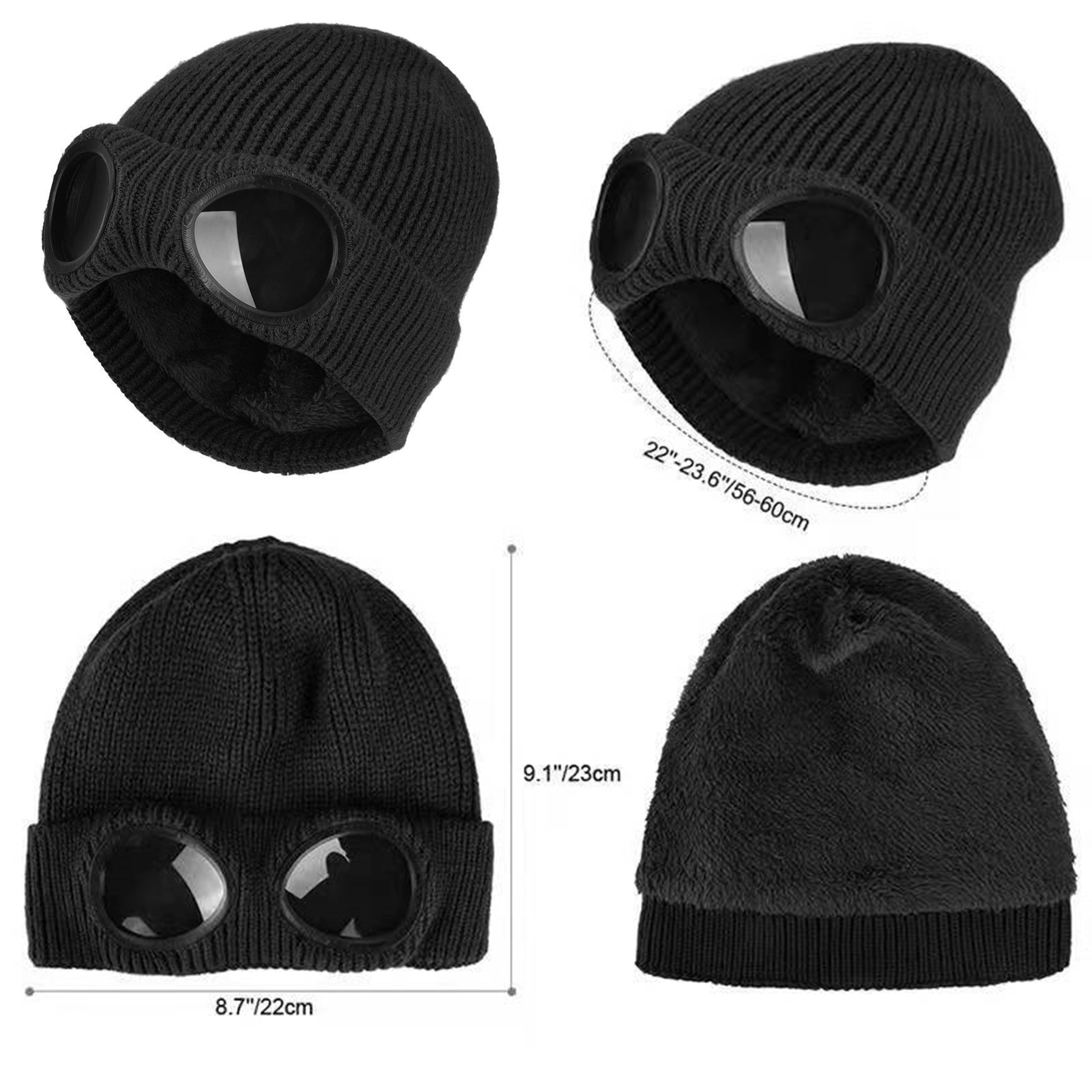 Men Women Wool Knitted Goggles Beanie 3