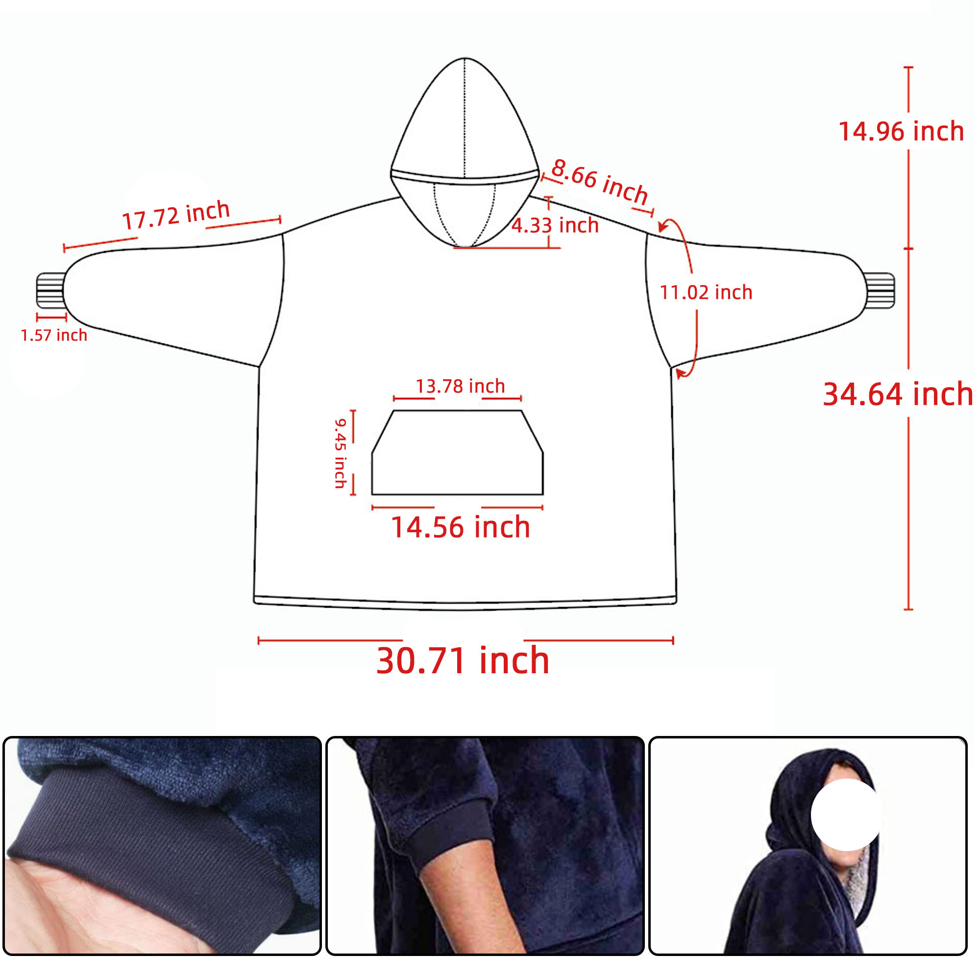 Wearable Blanket Hoodie Oversized Flannel Sweatshirt 3