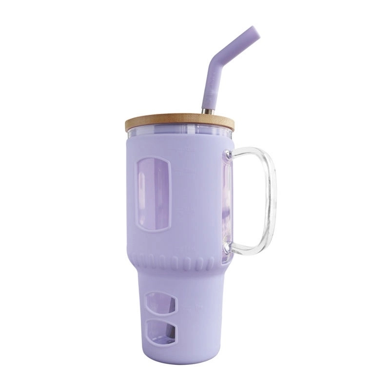 32 Oz. Glass Water Tumbler with Bamboo Lid & Straw 15