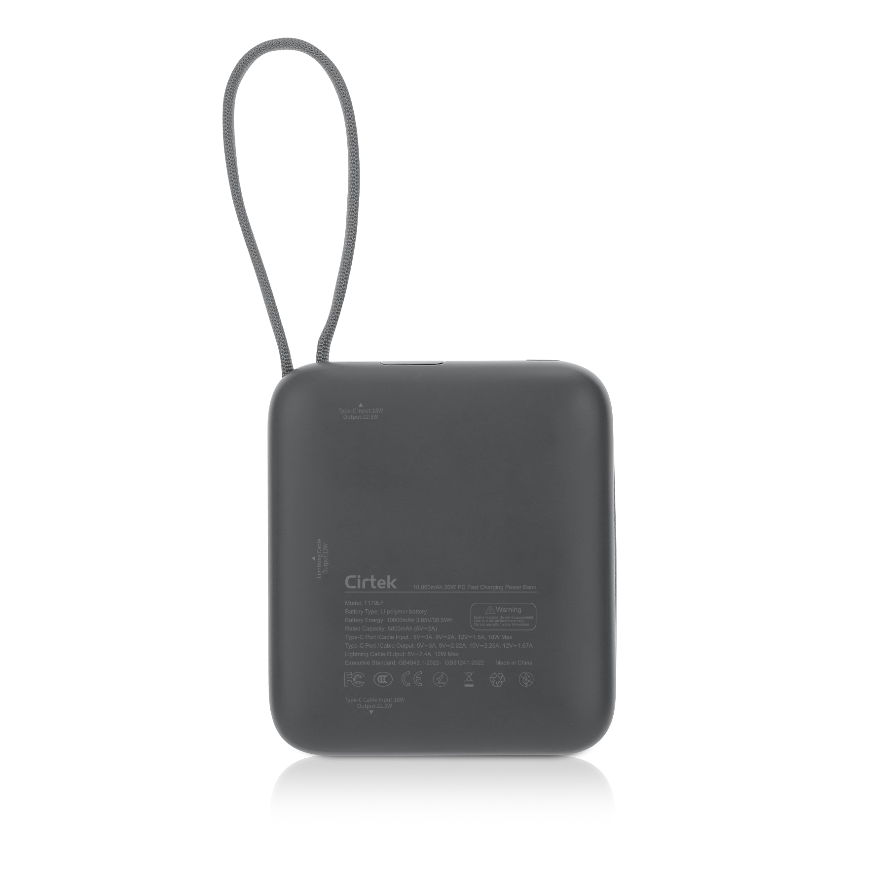 Cirtek® 10000mAh 20W PD Fast Charging Power Bank With Built-In Dual Cables 9