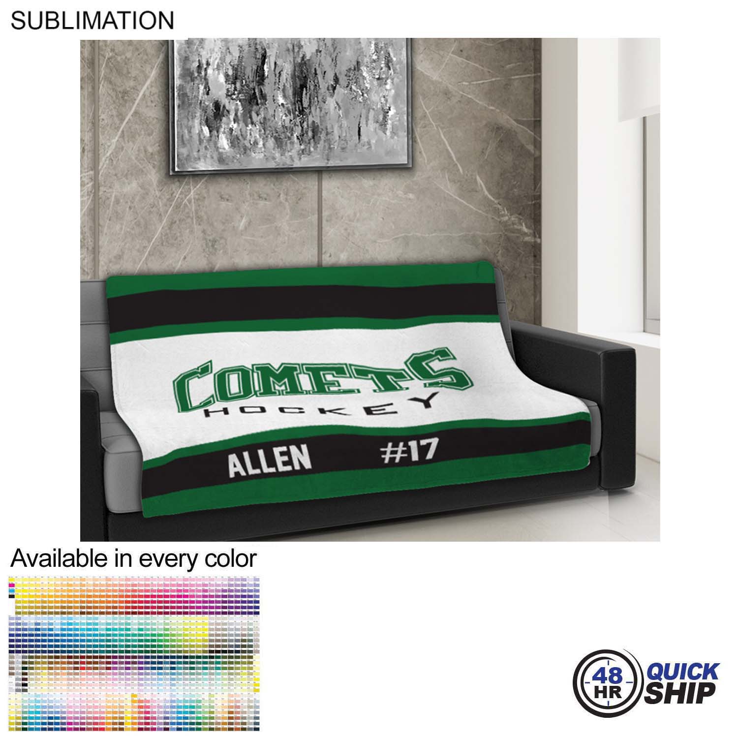 48 Hr Quick Ship - Team Blanket in Plush and cozy Mink Flannel Fleece, 50x60, Couch size 1
