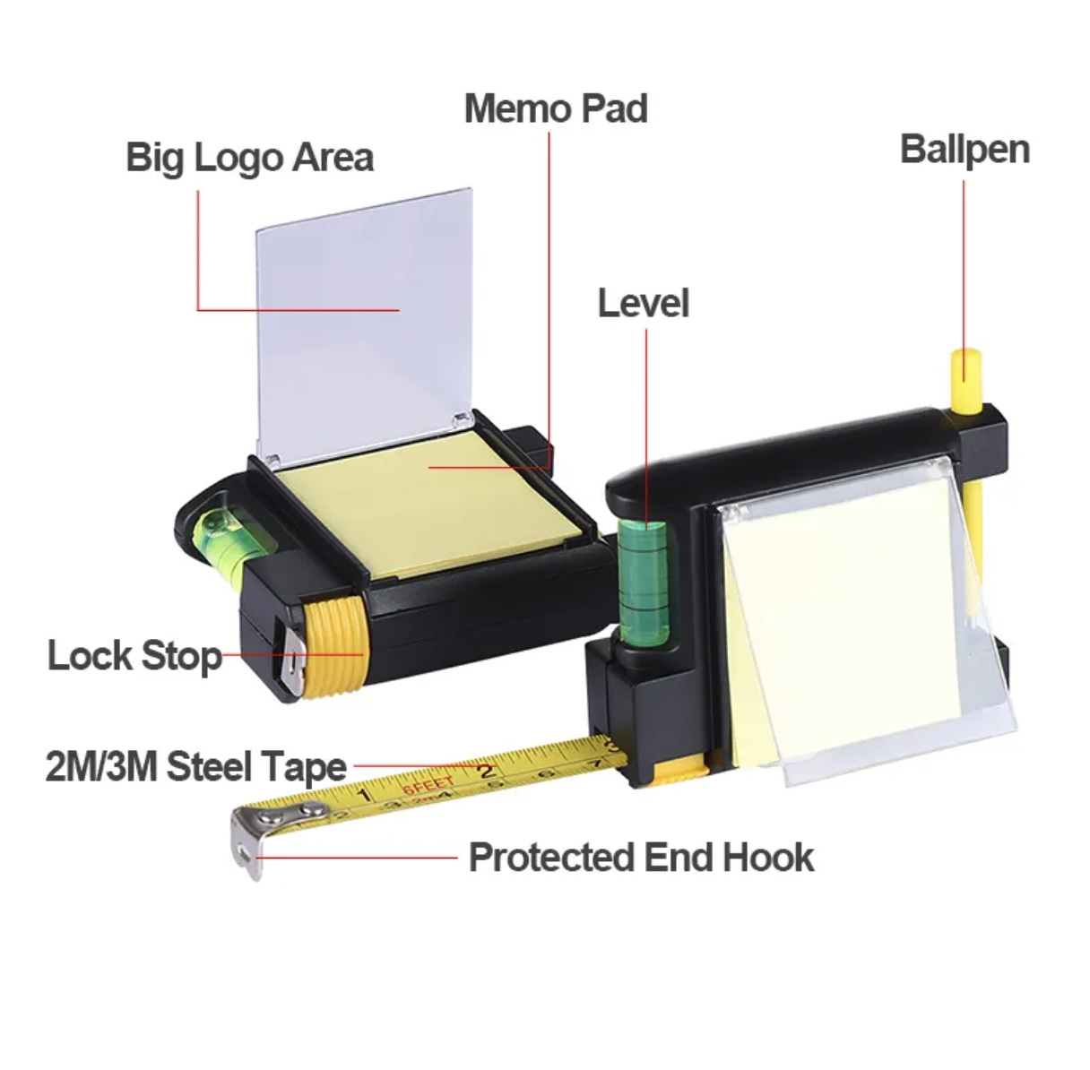 Steel Tape Measure with Spirit Level Note Memo Pad And Pen 2