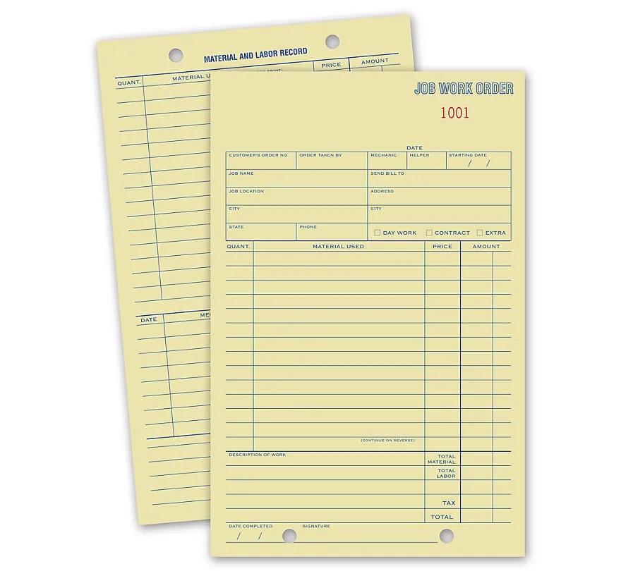 Job Work Order Cards, Padded 1