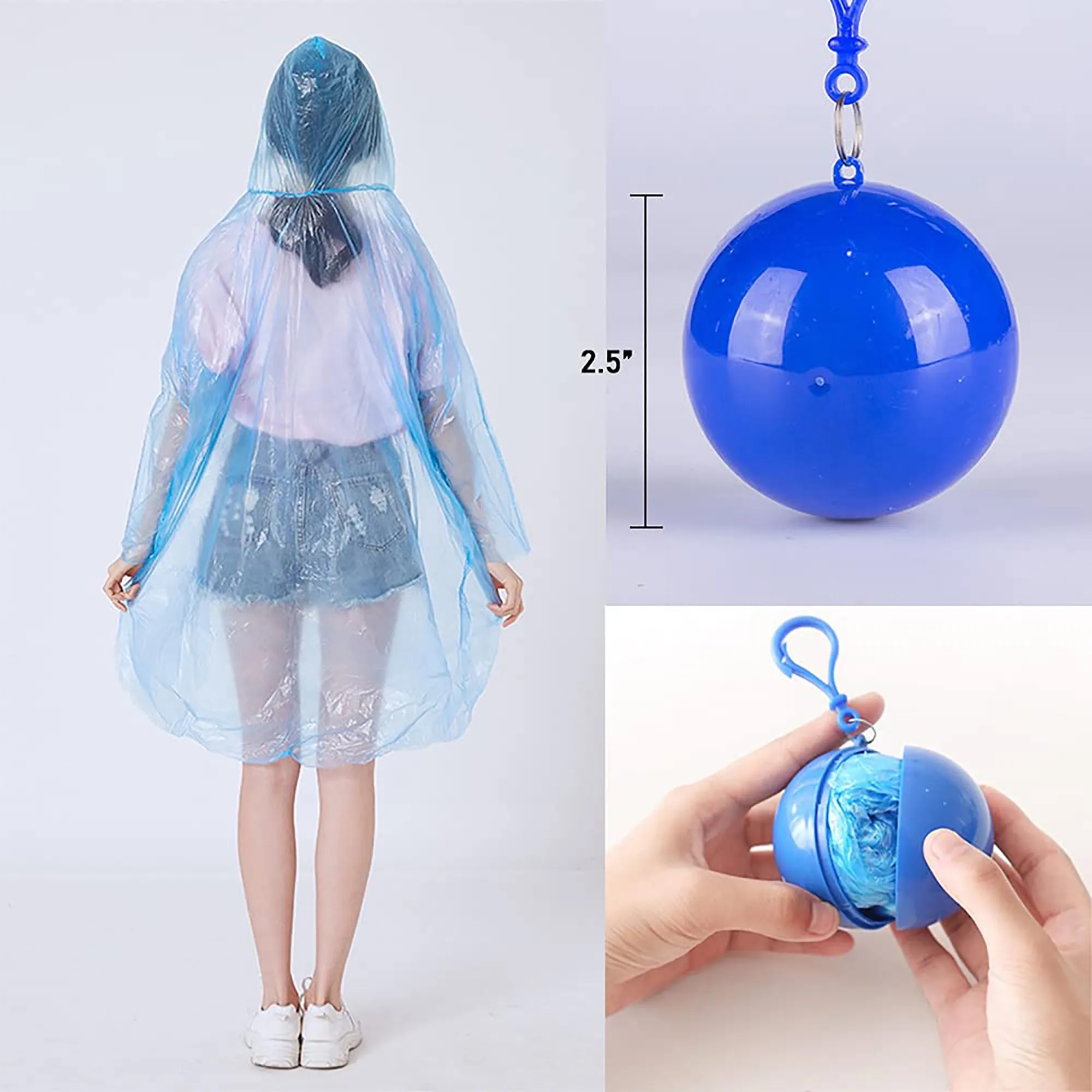 Disposable Raincoat Poncho Portable Ball Keychain 5