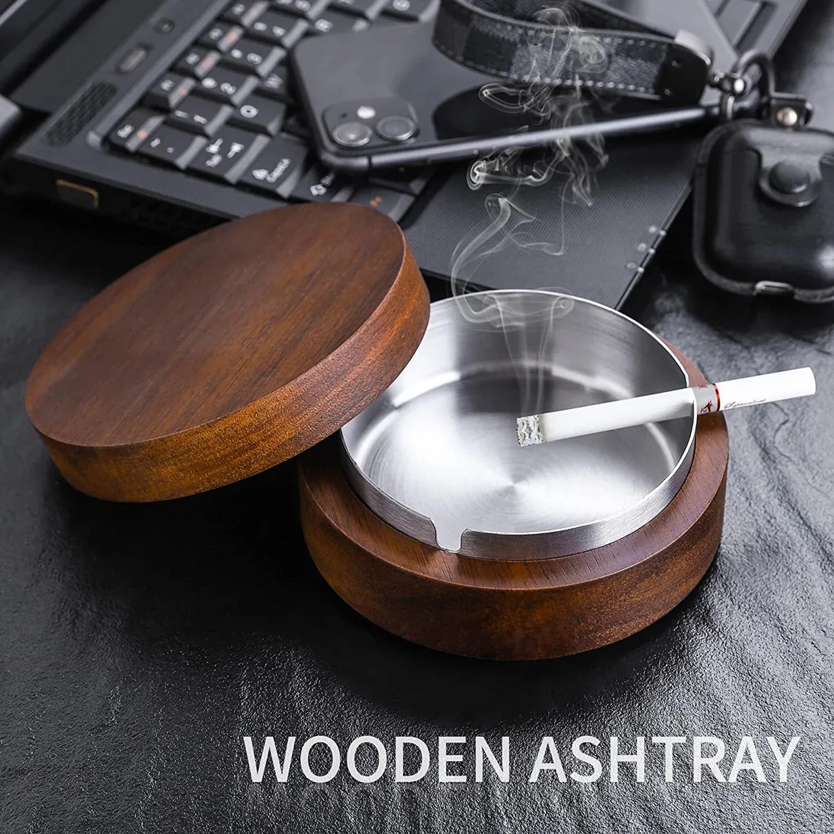 Wooden Ashtray with Lid 6