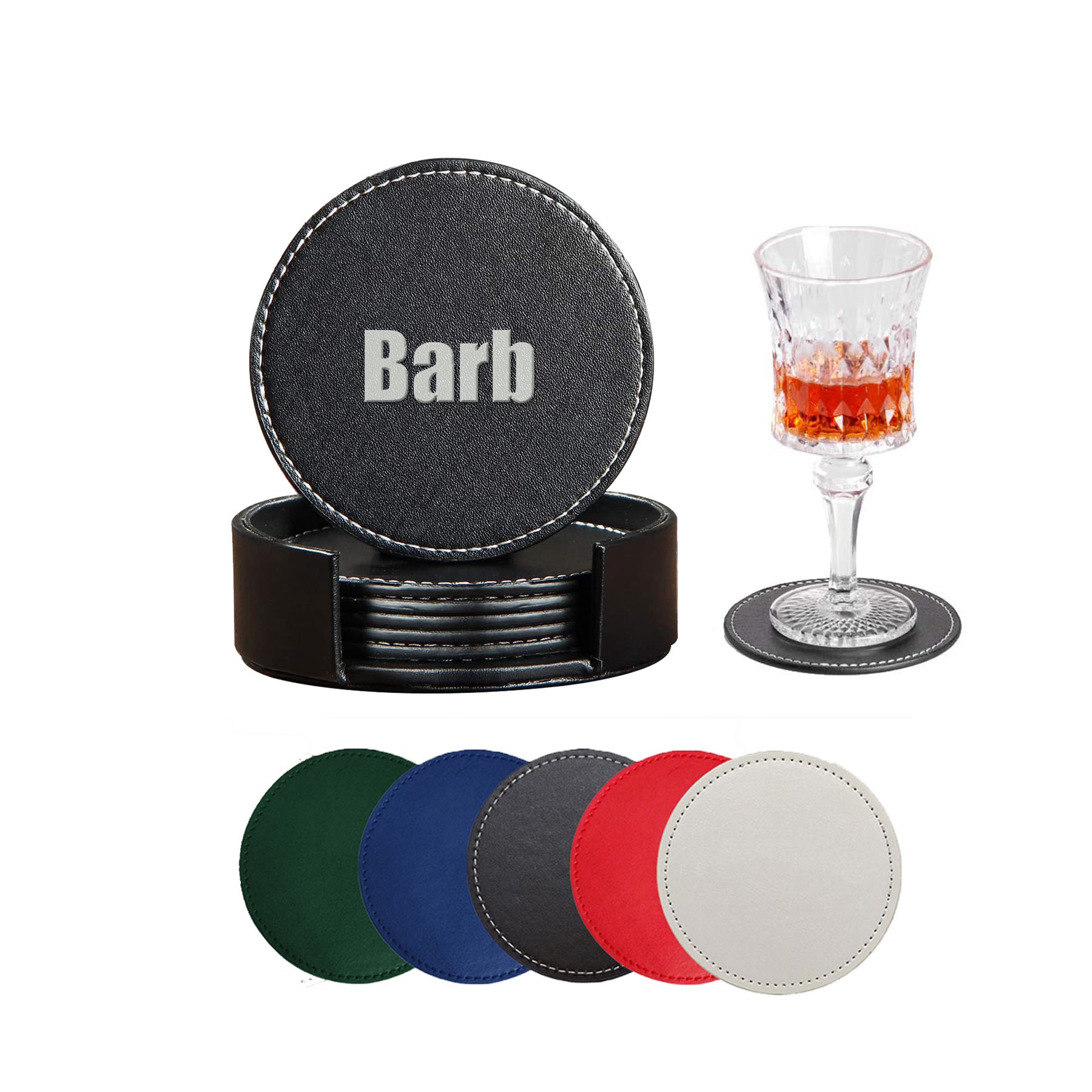 6 Piece Double-sided Leather Round Cup Mat Set