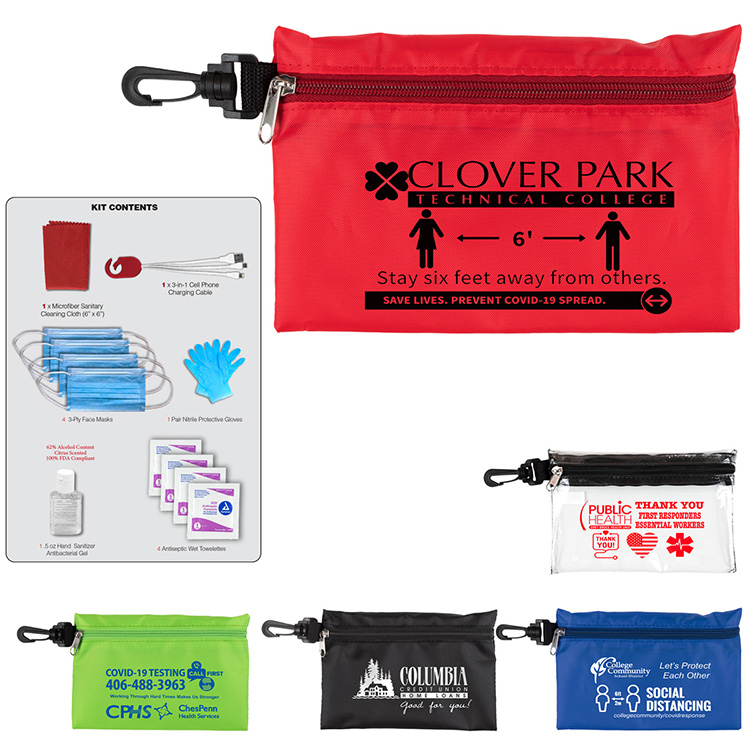 "Jupiter" 12 Piece Safety Kit in Zipper Pouch with Carabiner Attachment