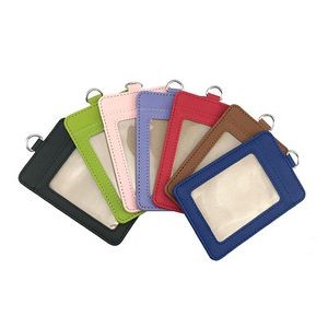 Lanyard Dual Colored 3 Pockets PU Leather Card Holder 28