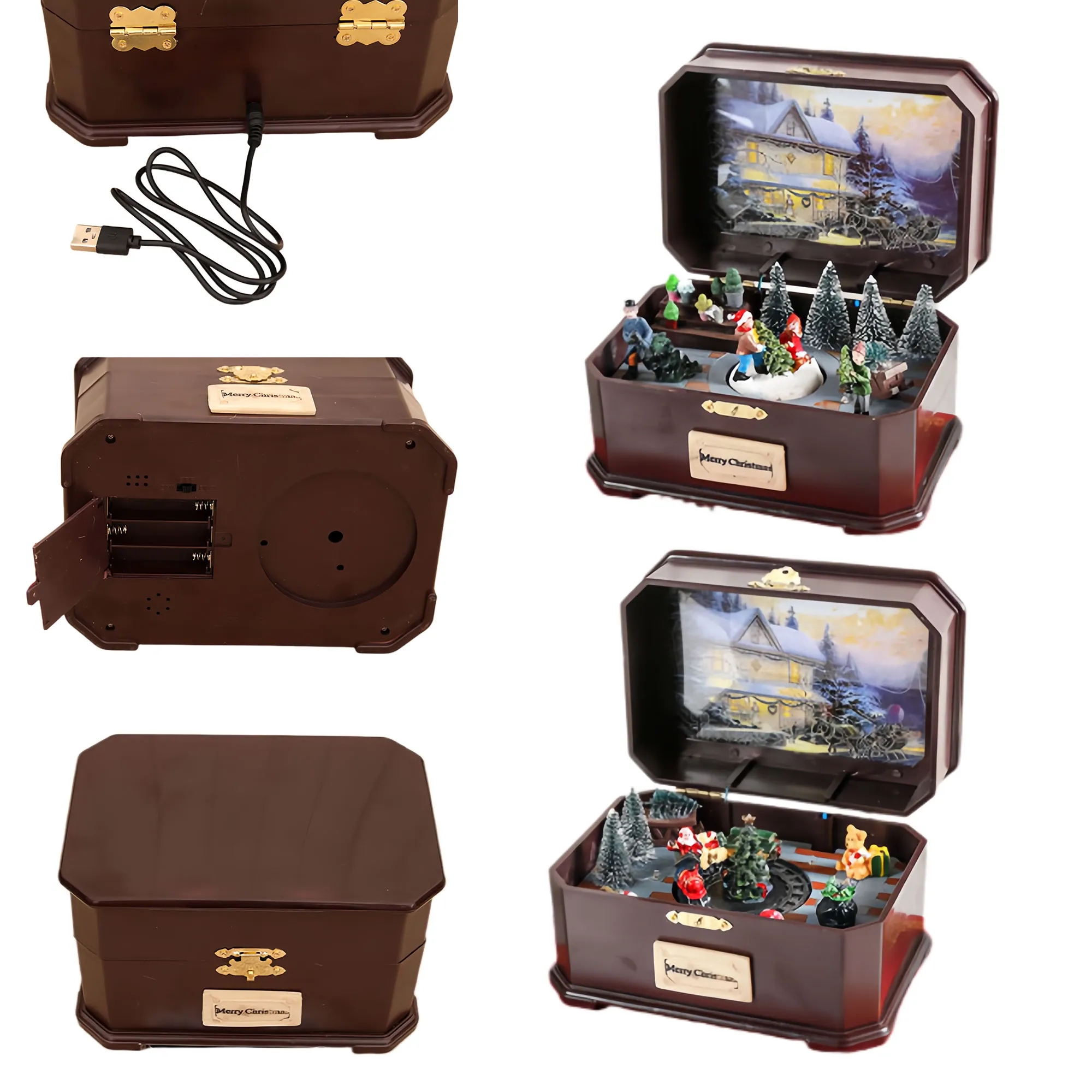 Rotating Glowing Christmas Music Box Dual Power 2